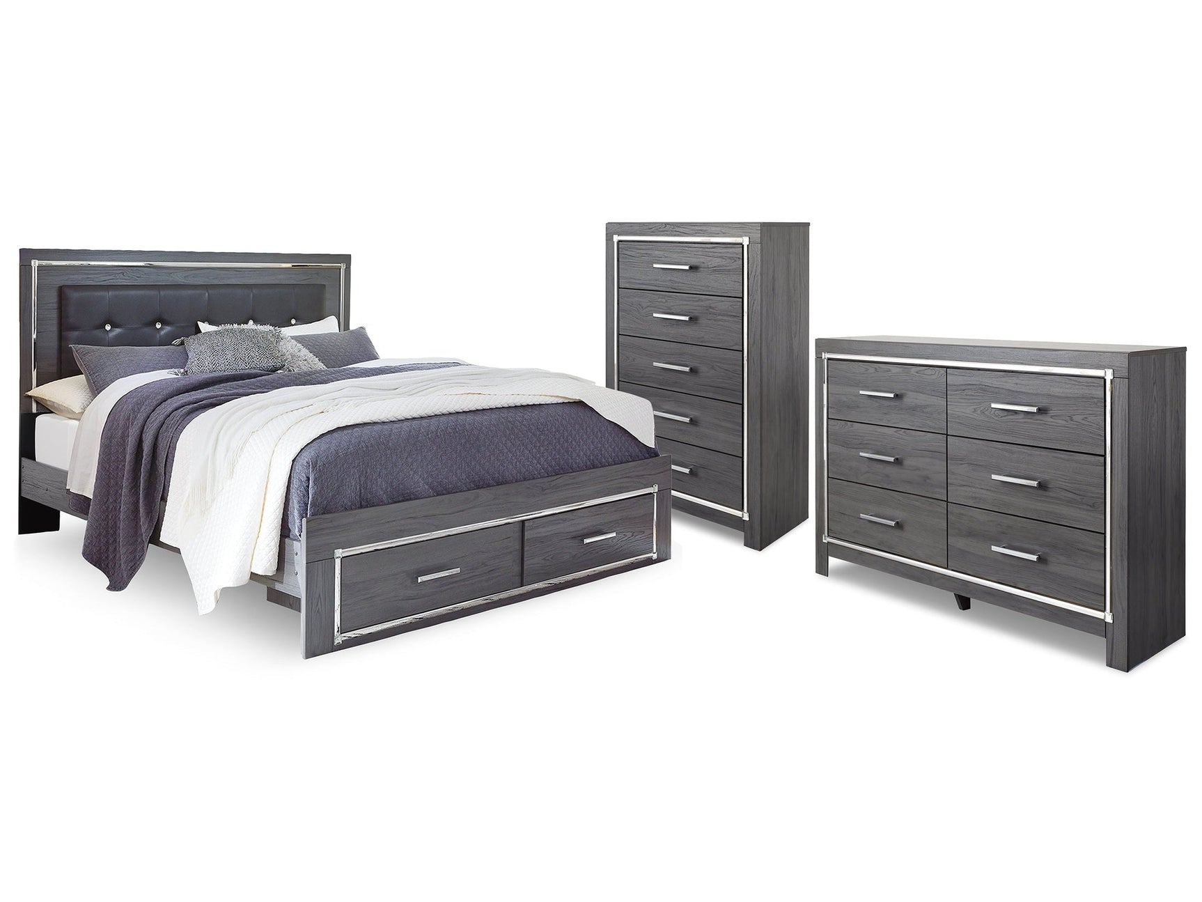 Lodanna Gray King Storage Bedroom Set with Dresser and Chest (Online Special Price) - Ornate Home