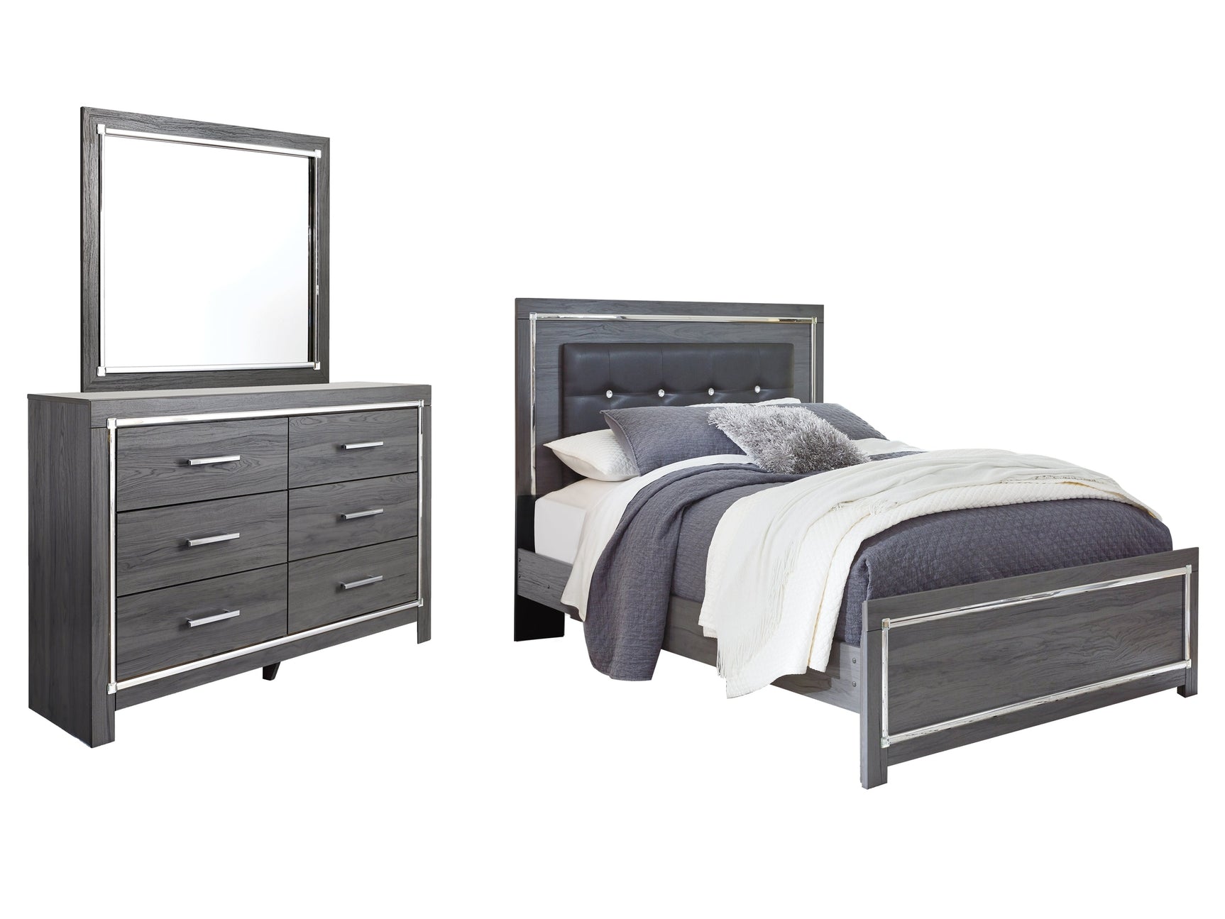 Lodanna Gray Queen Panel Bedroom Set with Dresser and Mirror - Ornate Home