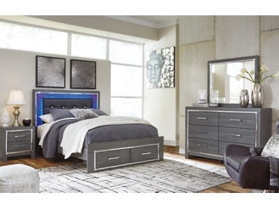 Lodanna Gray Queen Storage Bedroom Set with Dresser, Mirror and 2 Nightstands - Ornate Home