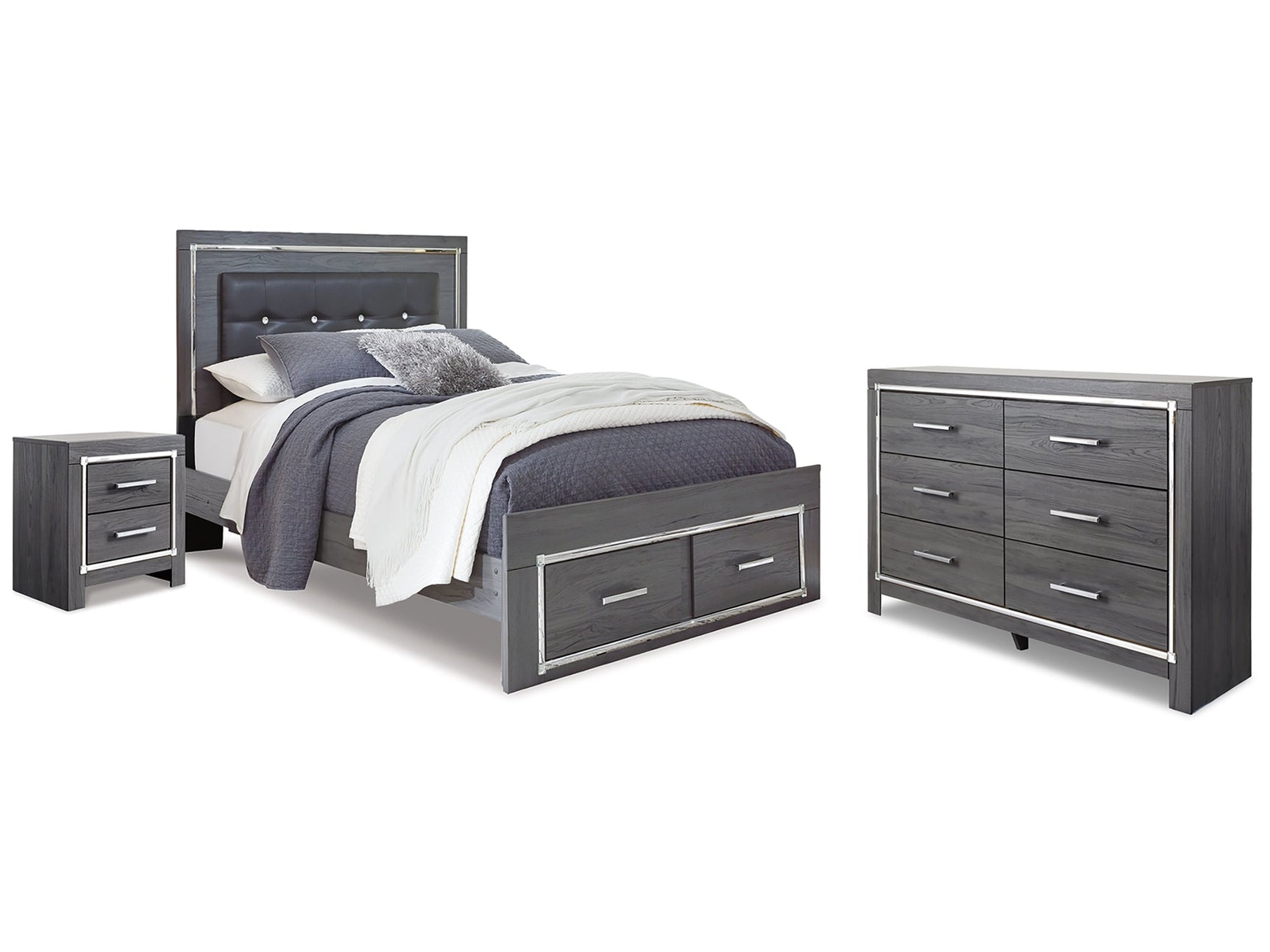 Lodanna Gray Queen Storage Bedroom Set with Dresser and Nightstand - Ornate Home