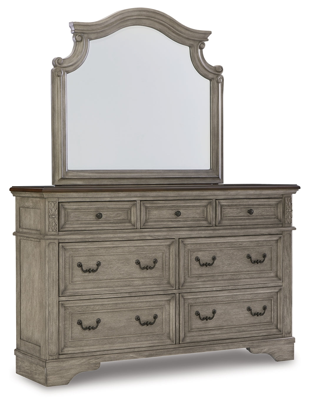 Lodenbay Antique Gray/Brown Dresser and Mirror - Ornate Home
