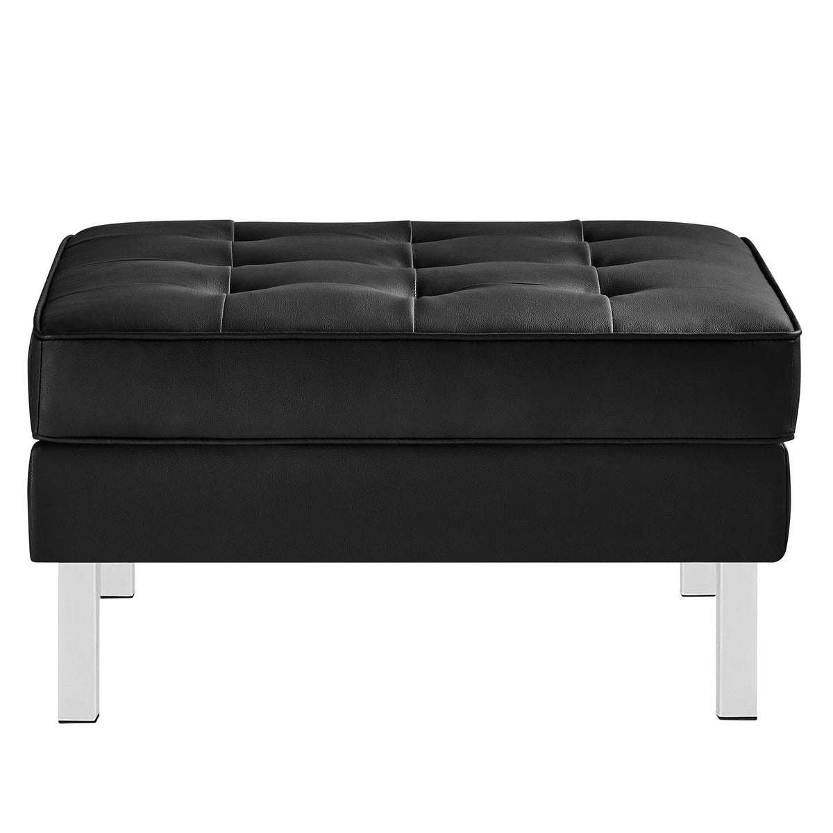 Loft Silver/Black Tufted Vegan Leather Ottoman - Ornate Home