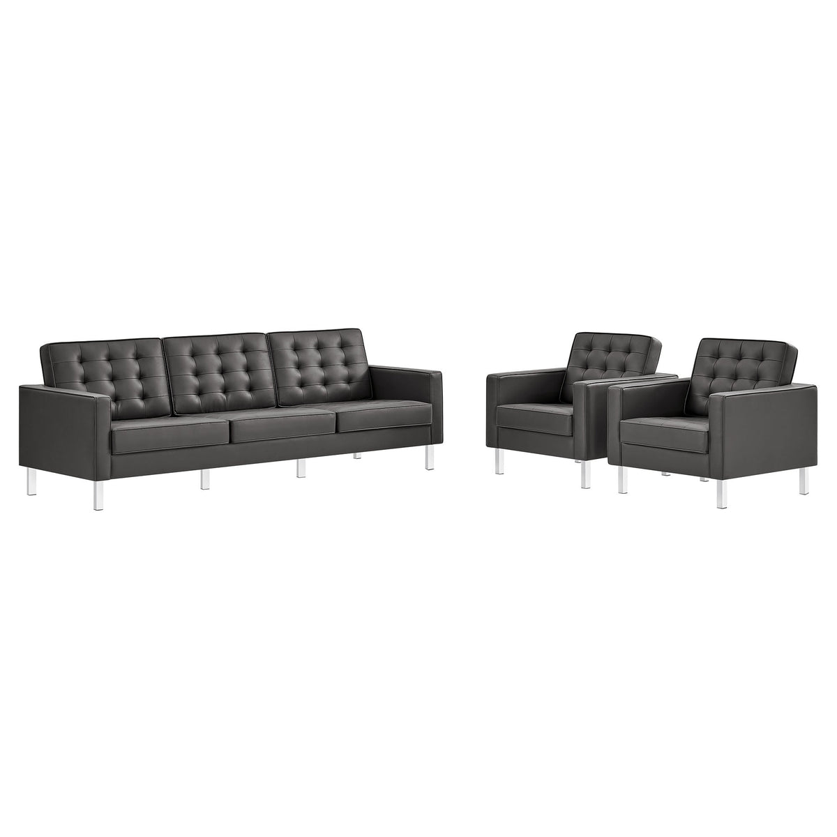 Loft Silver/Gray 3-Piece Tufted Vegan Leather Furniture Set - Ornate Home