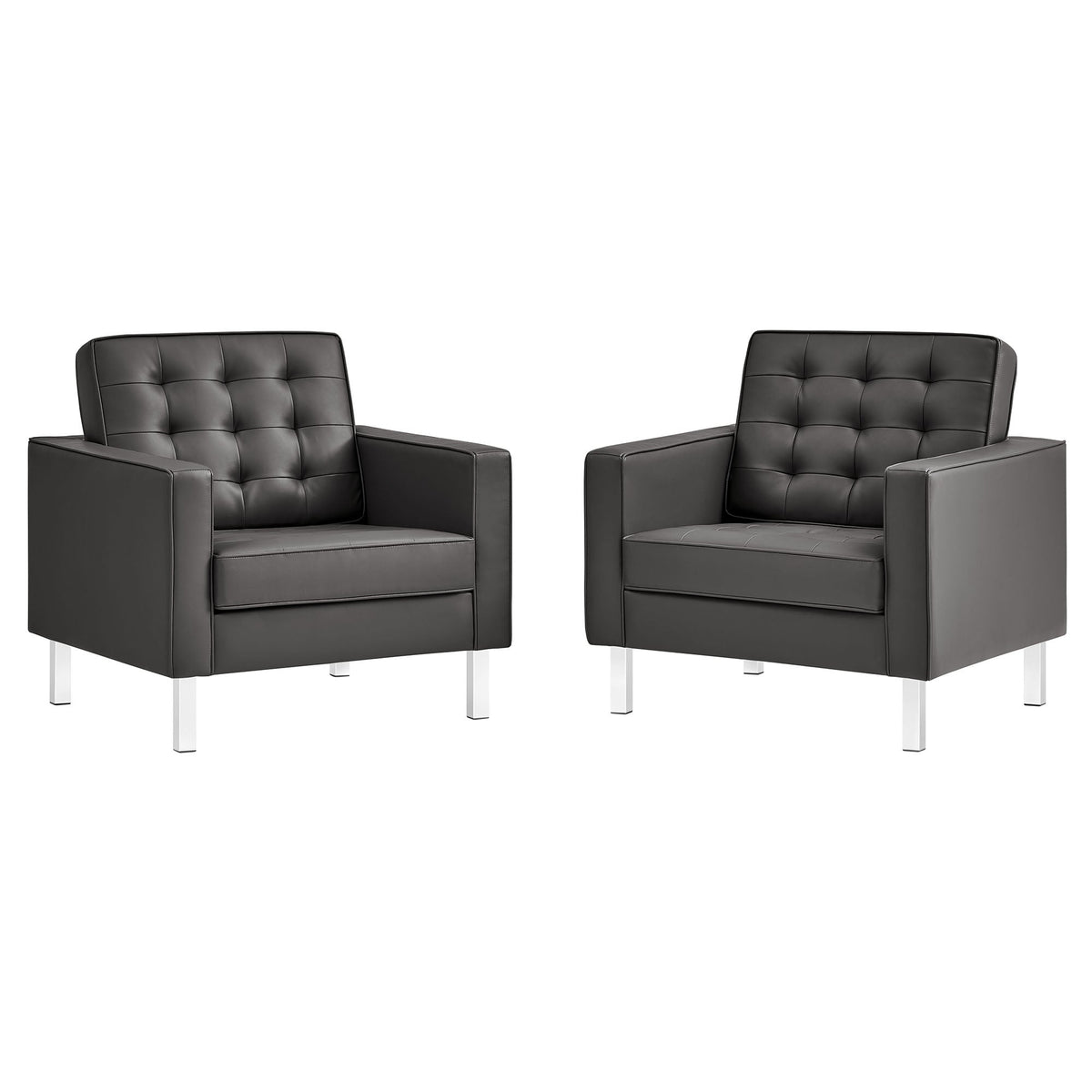 Loft Silver/Gray Tufted Vegan Leather Armchairs (Set of 2) - Ornate Home
