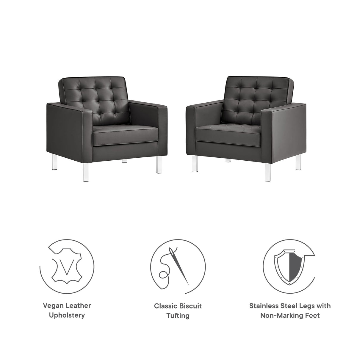 Loft Silver/Gray Tufted Vegan Leather Armchairs (Set of 2) - Ornate Home