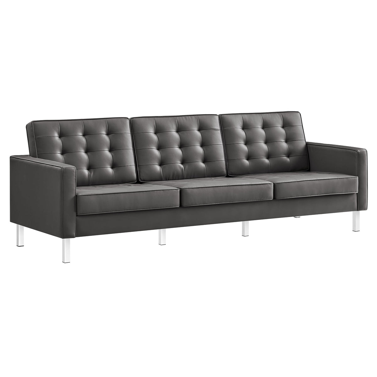 Loft Silver/Gray Tufted Vegan Leather Sofa - Ornate Home