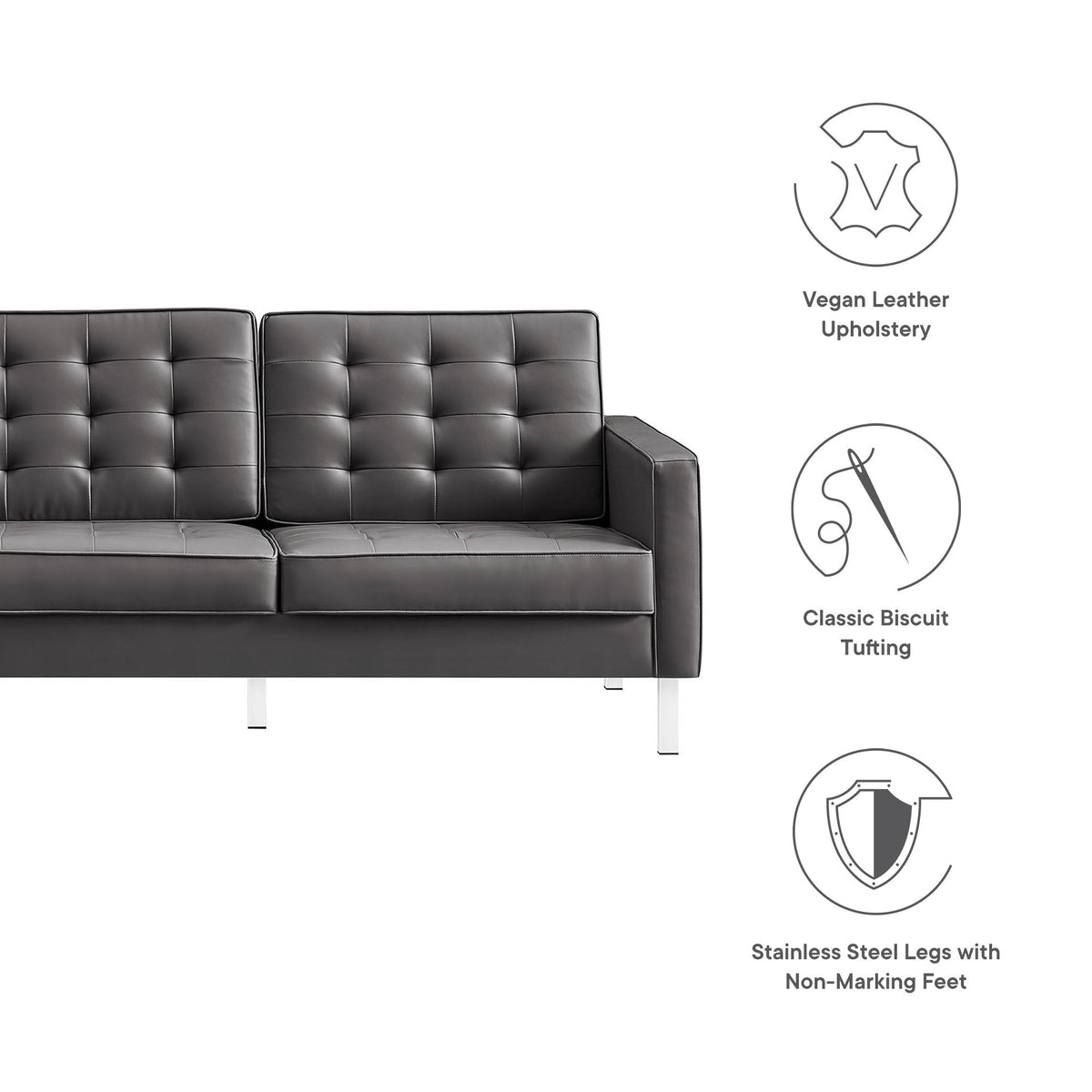Loft Silver/Gray Tufted Vegan Leather Sofa - Ornate Home
