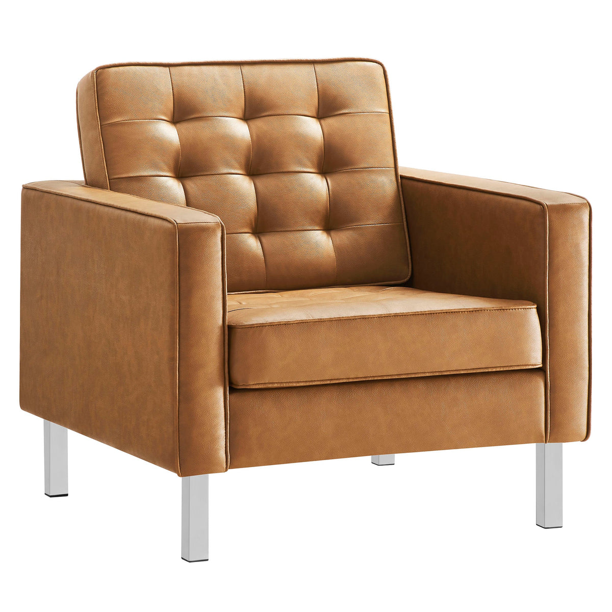 Loft Silver/Tan Tufted Vegan Leather Armchair - Ornate Home