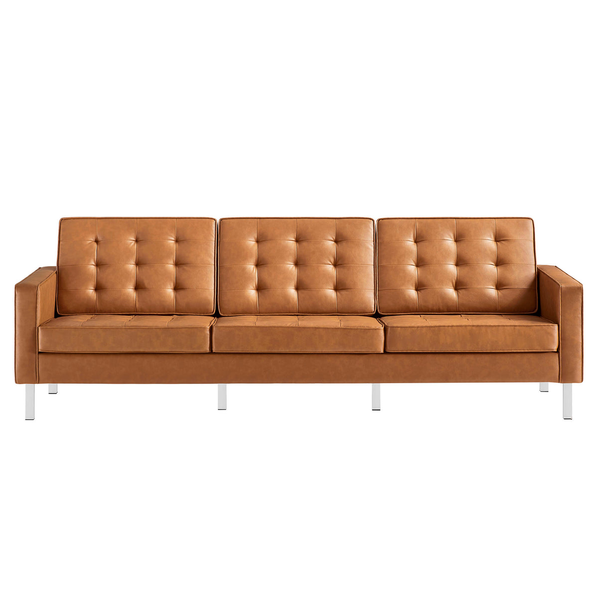 Loft Silver/Tan Tufted Vegan Leather Sofa - Ornate Home
