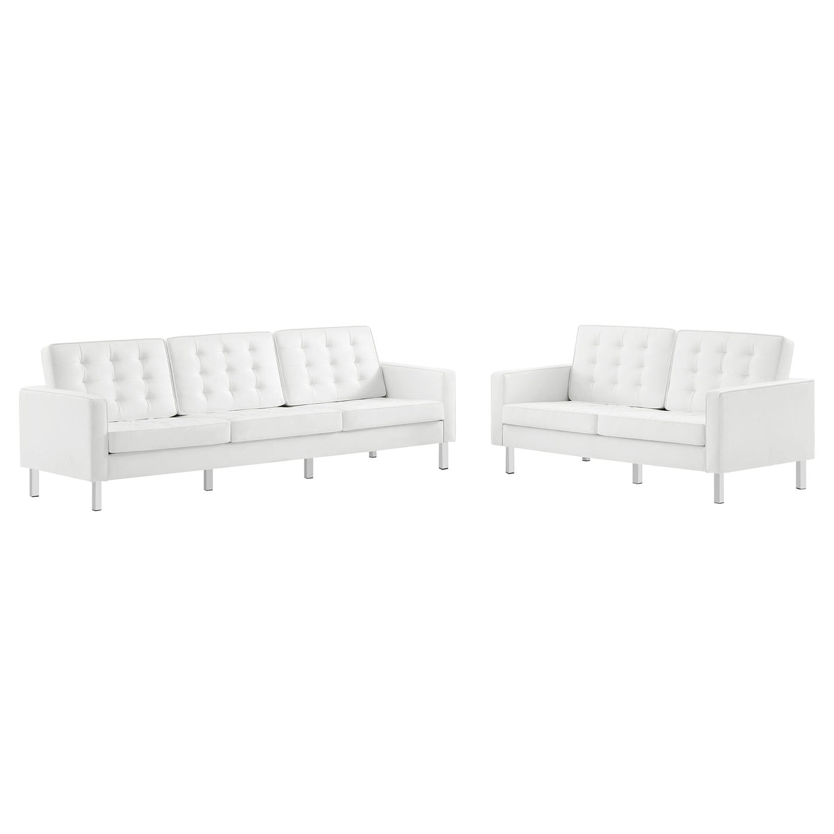 Loft Silver/White 2-Piece Tufted Vegan Leather Furniture Set - Ornate Home