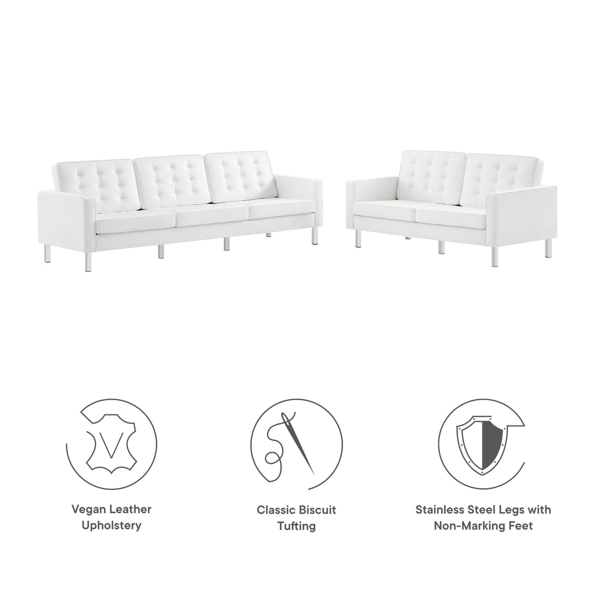 Loft Silver/White 2-Piece Tufted Vegan Leather Furniture Set - Ornate Home