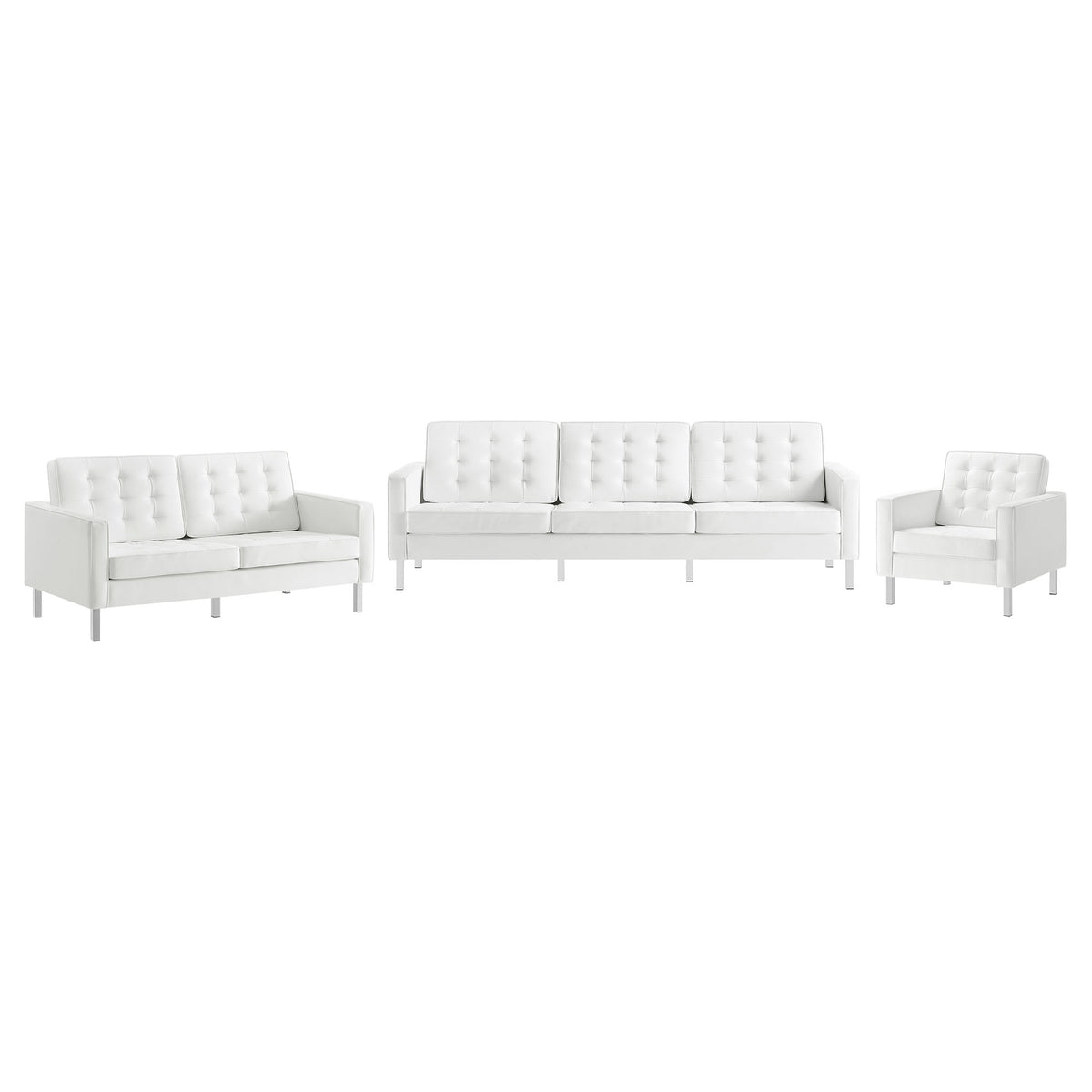 Loft Silver/White 3 Piece Tufted Upholstered Faux Leather Set - 155x95" - Ornate Home