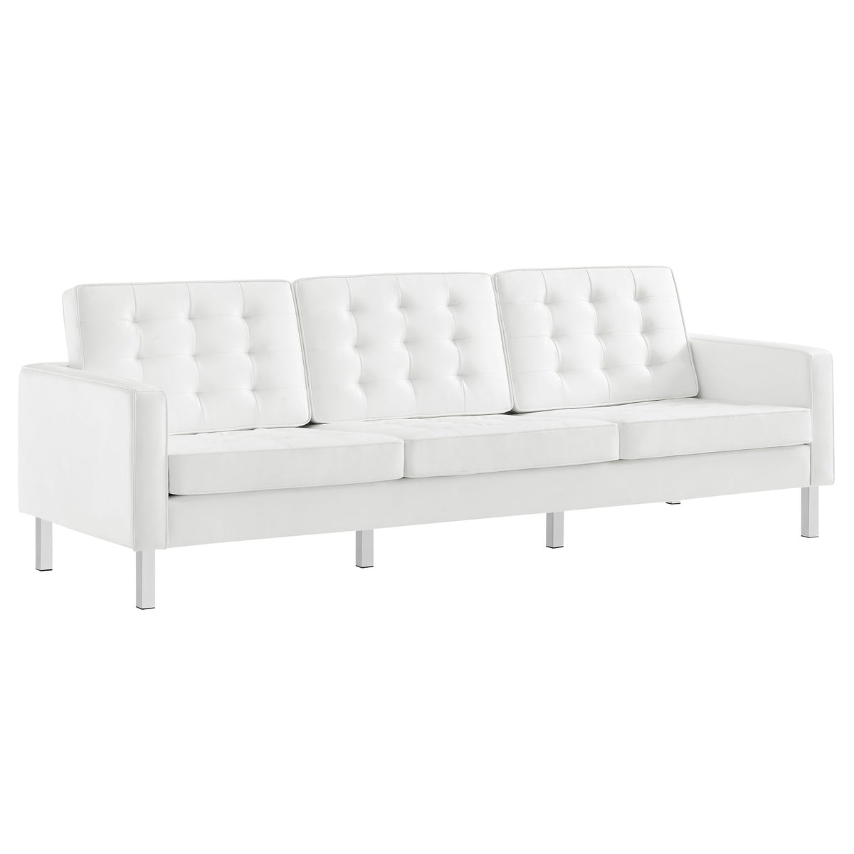 Loft Silver/White 3 Piece Tufted Upholstered Faux Leather Set - 155x95" - Ornate Home