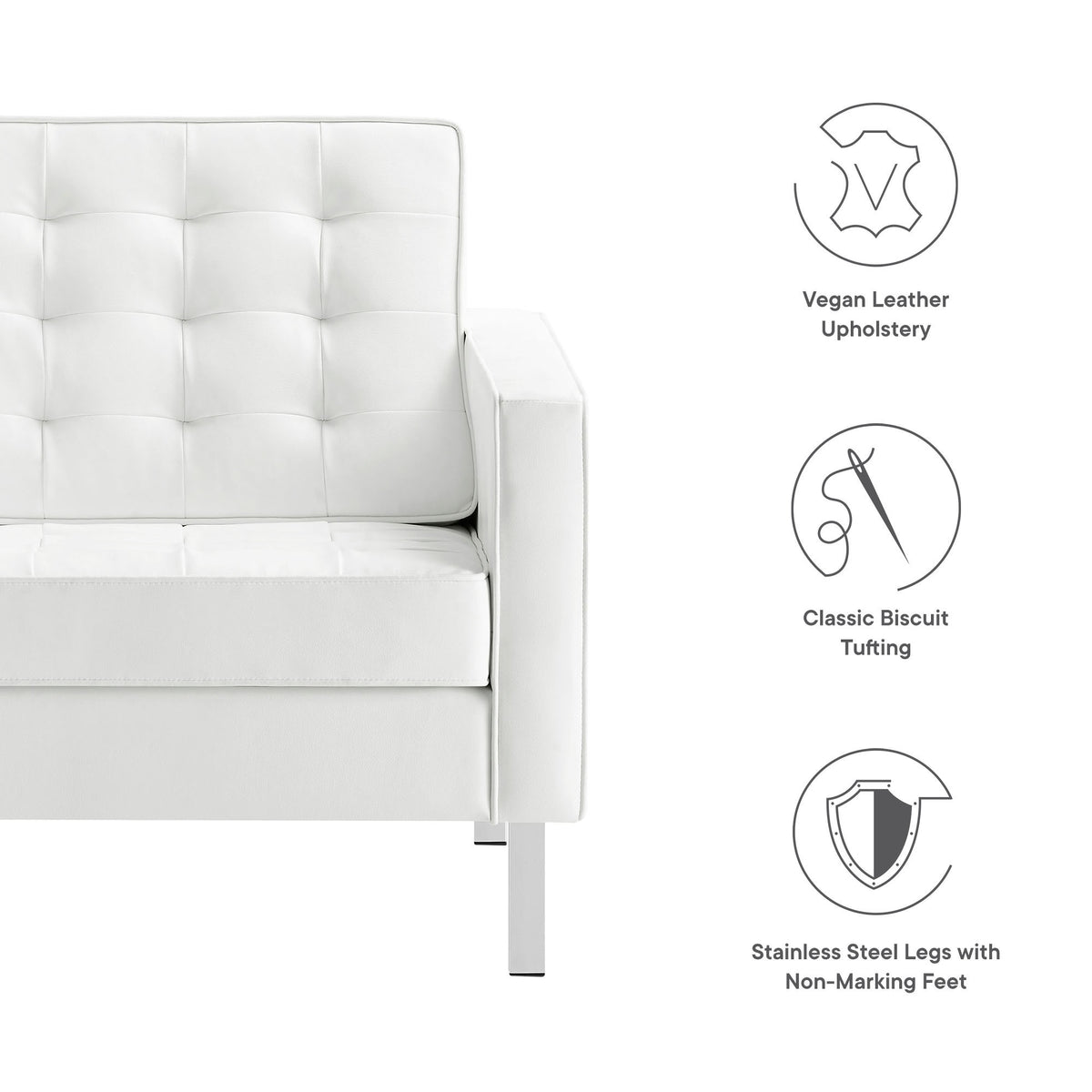 Loft Silver/White 3 Piece Tufted Upholstered Faux Leather Set - 93x95" - Ornate Home