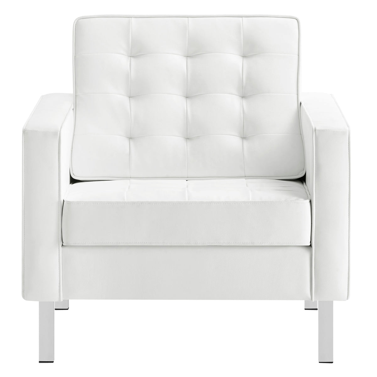 Loft Silver/White Tufted Vegan Leather Armchair - Ornate Home