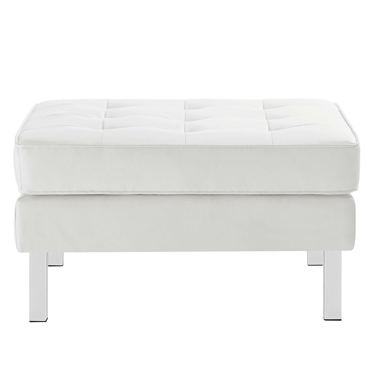 Loft Silver/White Tufted Vegan Leather Armchair and Ottoman Set - Ornate Home