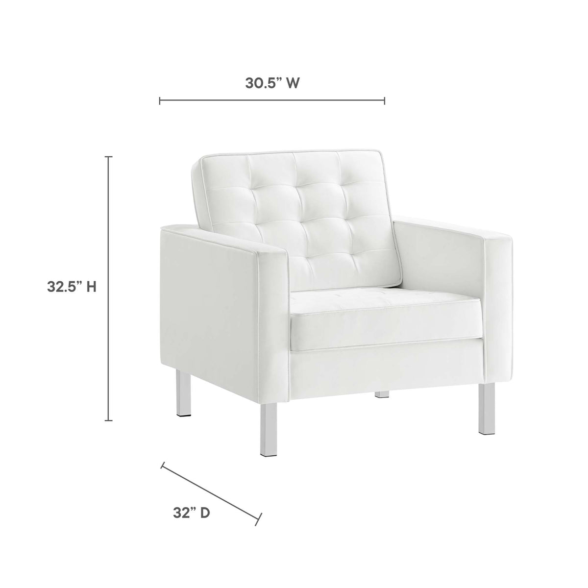 Loft Silver/White Tufted Vegan Leather Armchair and Ottoman Set - Ornate Home