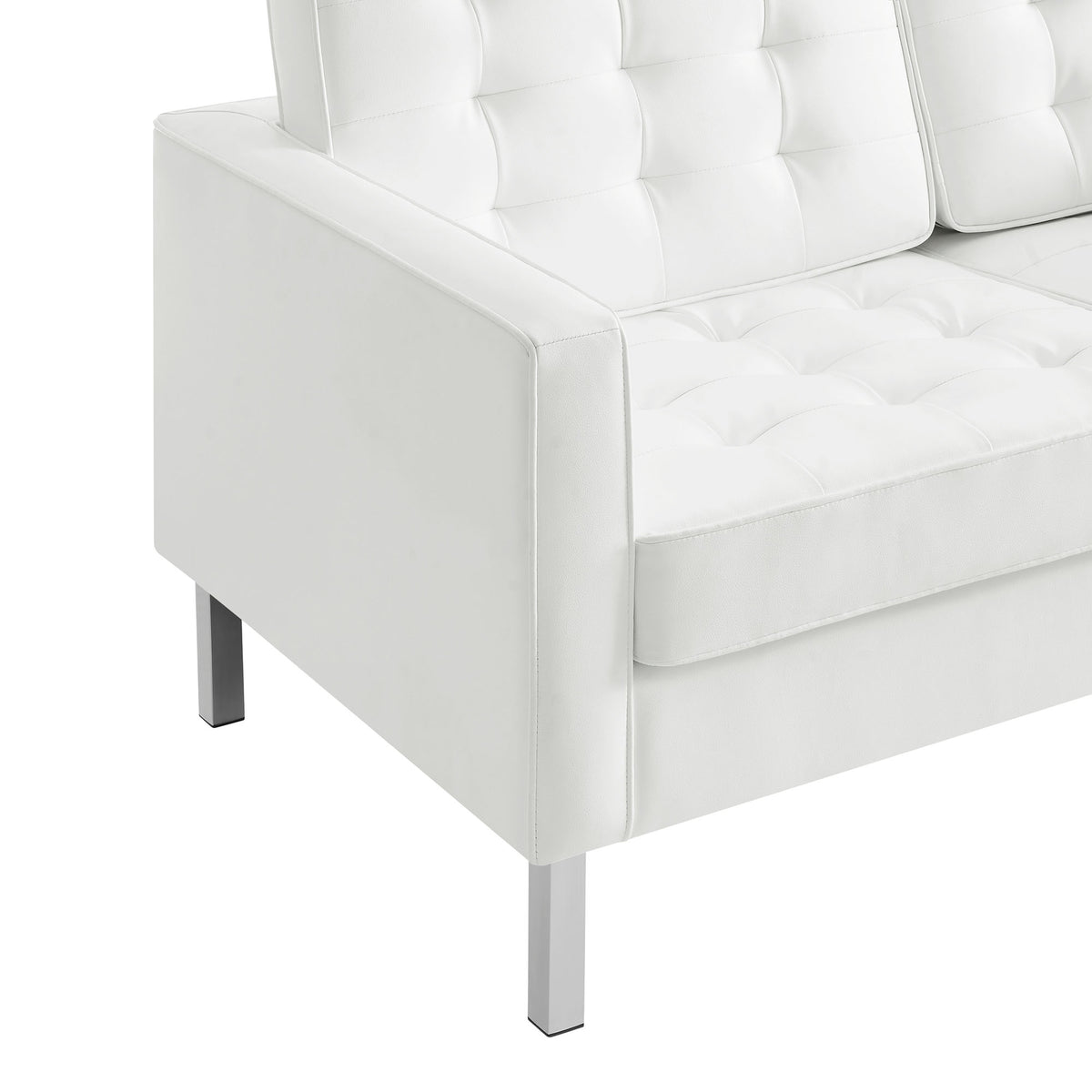 Loft Silver/White Tufted Vegan Leather Loveseat - Ornate Home
