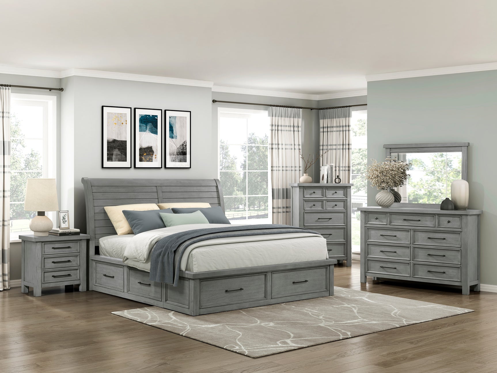 Logandale Antique Gray 5-Piece Queen Bedroom Set - Ornate Home