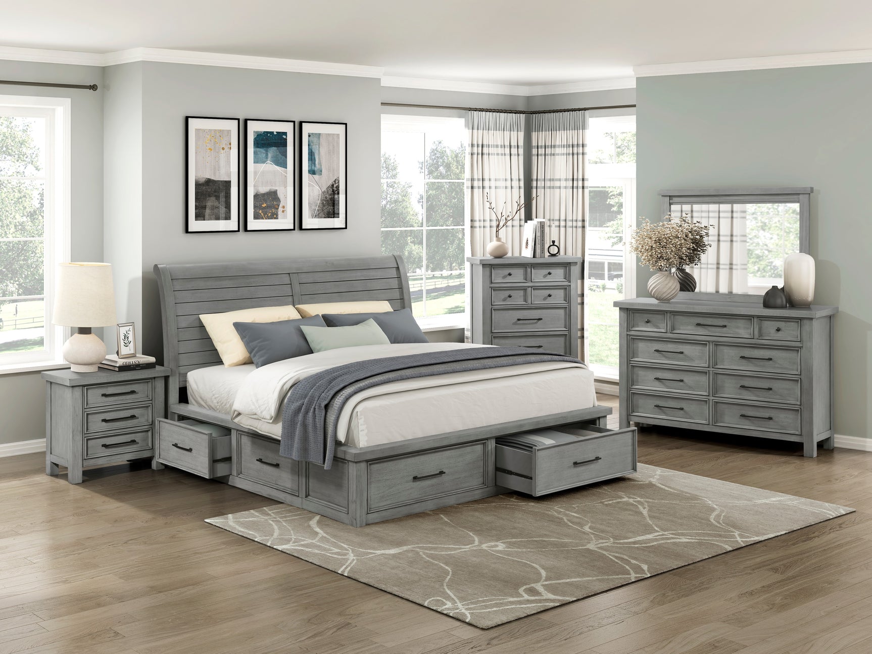 Logandale Antique Gray 5-Piece Queen Bedroom Set - Ornate Home