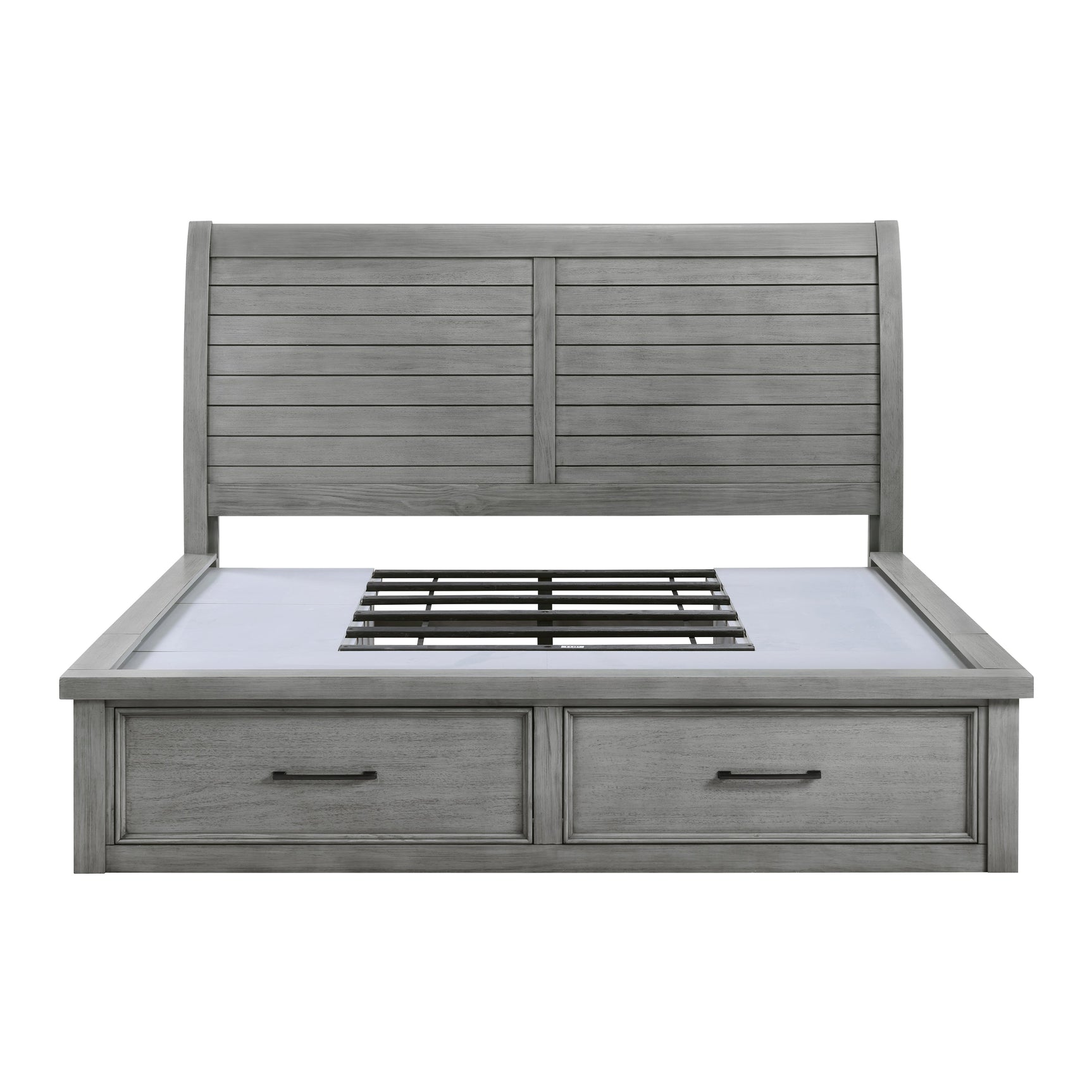 Logandale Antique Gray Eastern King Platform Bed w/ Storage FB and Side Rails - Ornate Home