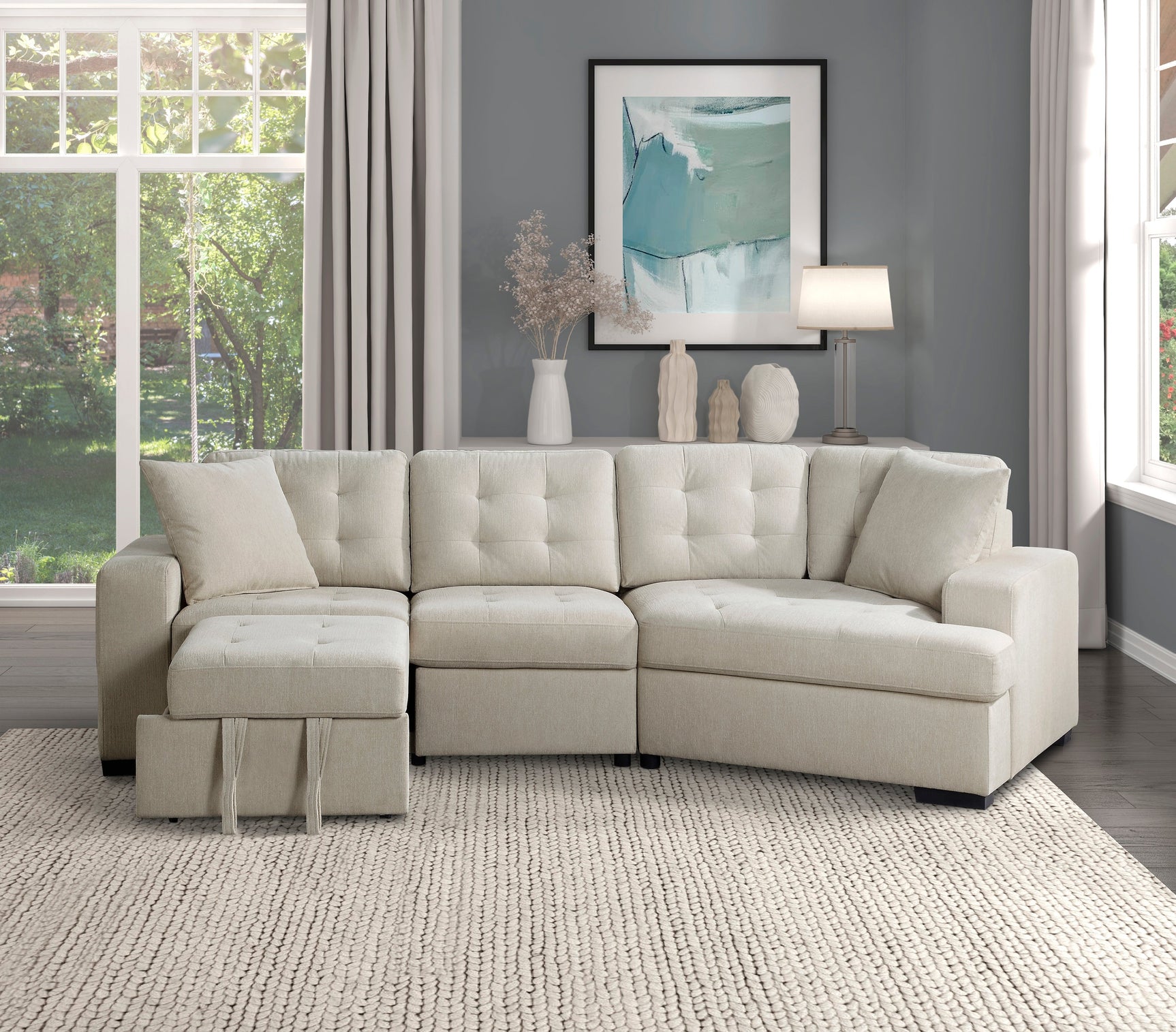 Logansport Beige 2-Piece Sectional Pull-Out Ottoman - Ornate Home