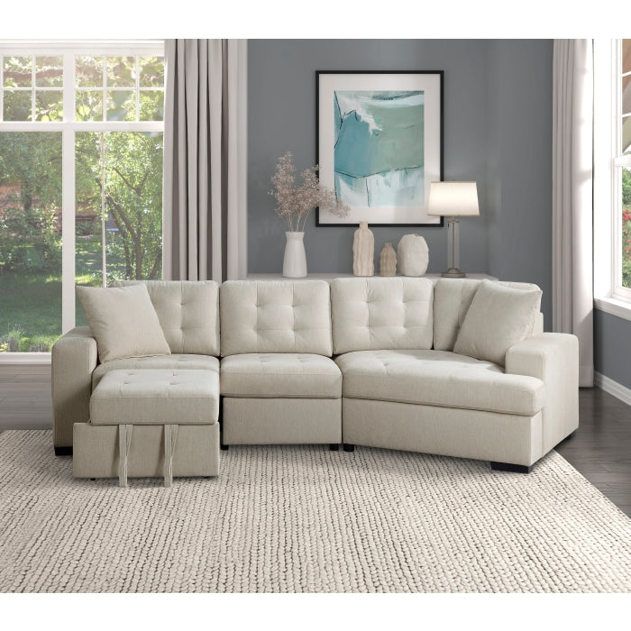 Logansport Beige 2-Piece Sectional Pull-Out Ottoman - Ornate Home