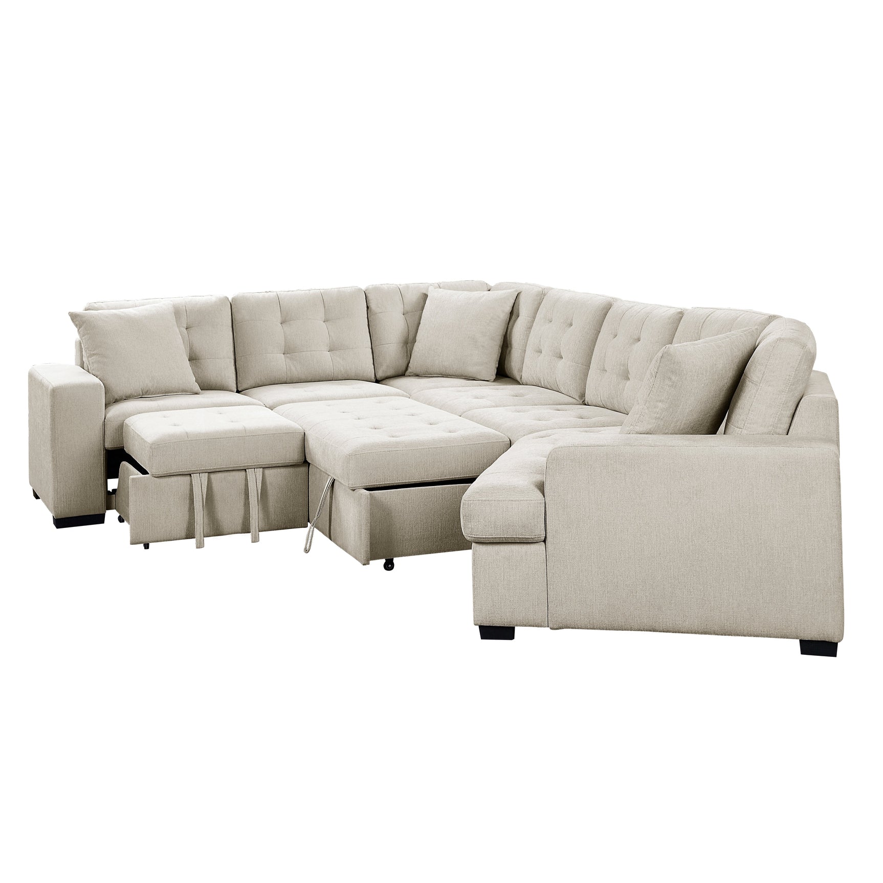 Logansport Beige 4-Piece Sectional Pull-Out Bed And Ottoman - Ornate Home