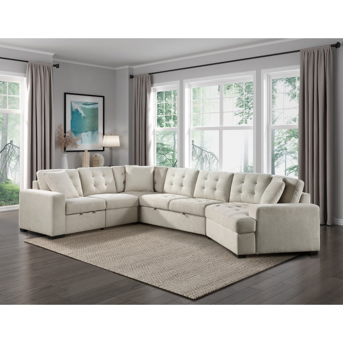 Logansport Beige 4-Piece Sectional Pull-Out Bed And Ottoman - Ornate Home