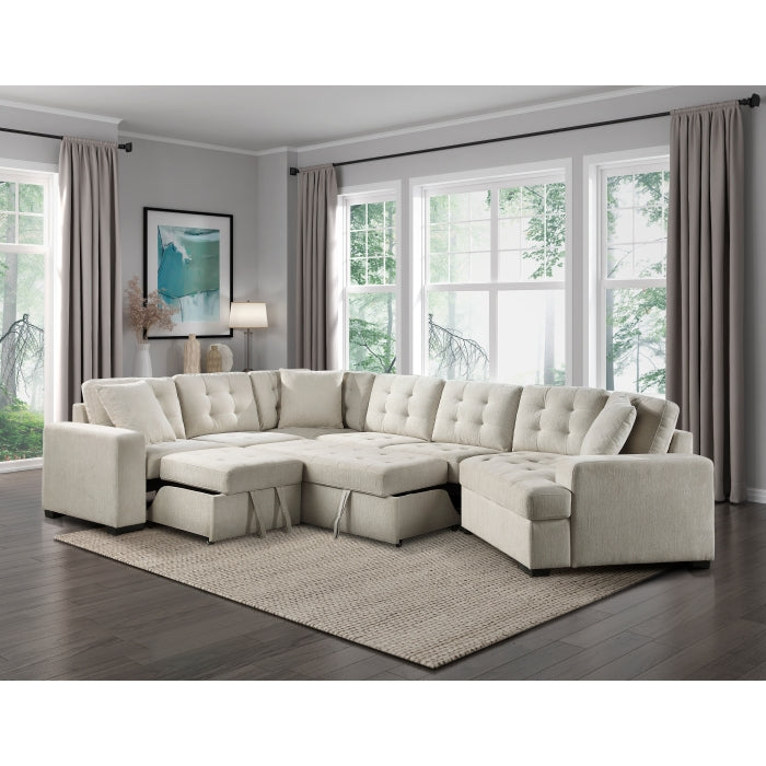 Logansport Beige 4-Piece Sectional Pull-Out Bed And Ottoman - Ornate Home