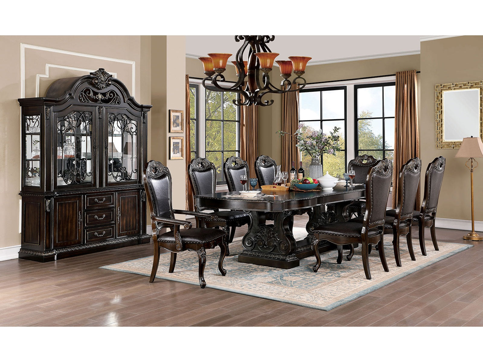 Lombardy Walnut/Dark Brown 7 Pc. Dining Room Set - Ornate Home