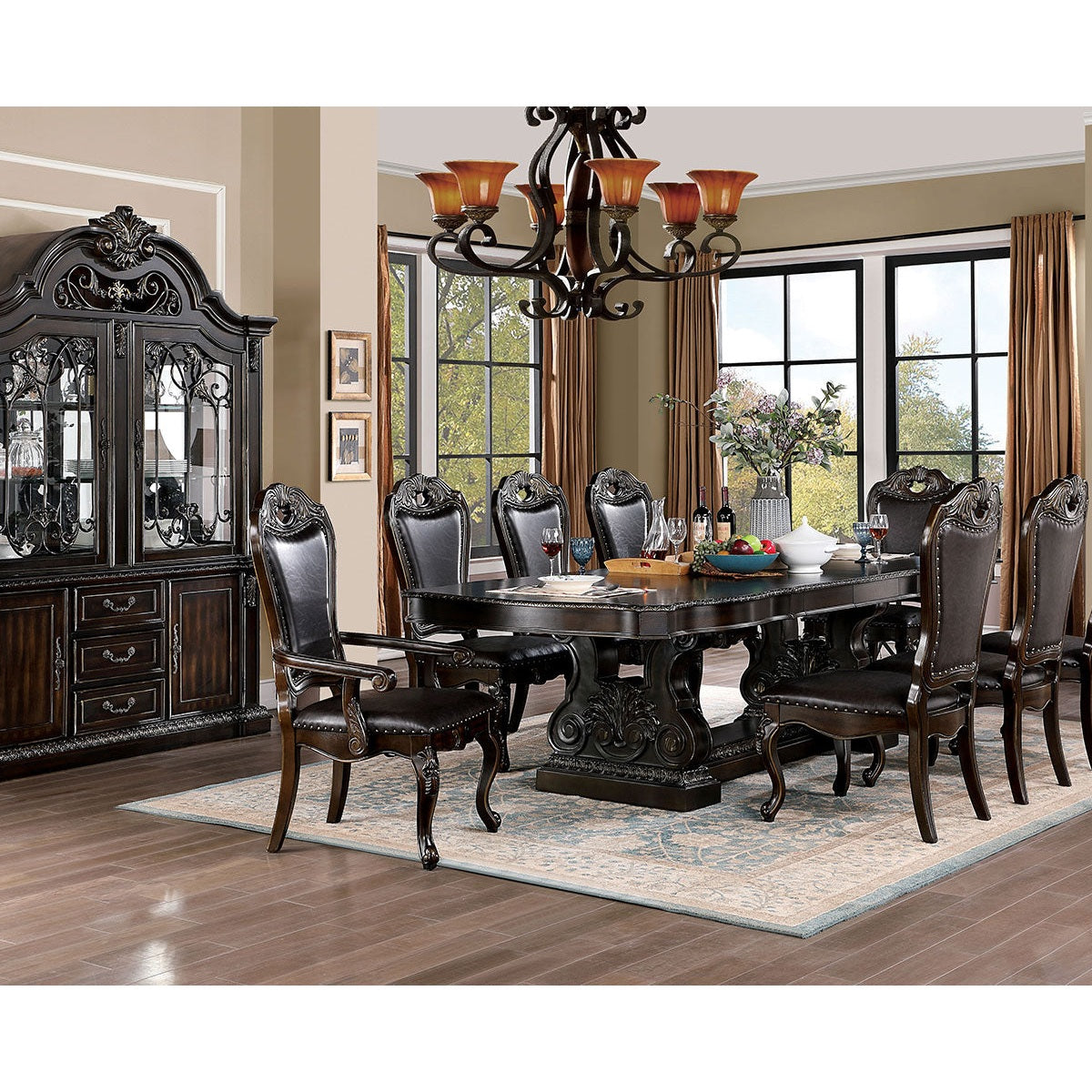 Furniture of America Lombardy Walnut/Dark Brown 9 Pc. Dining Room Set ...