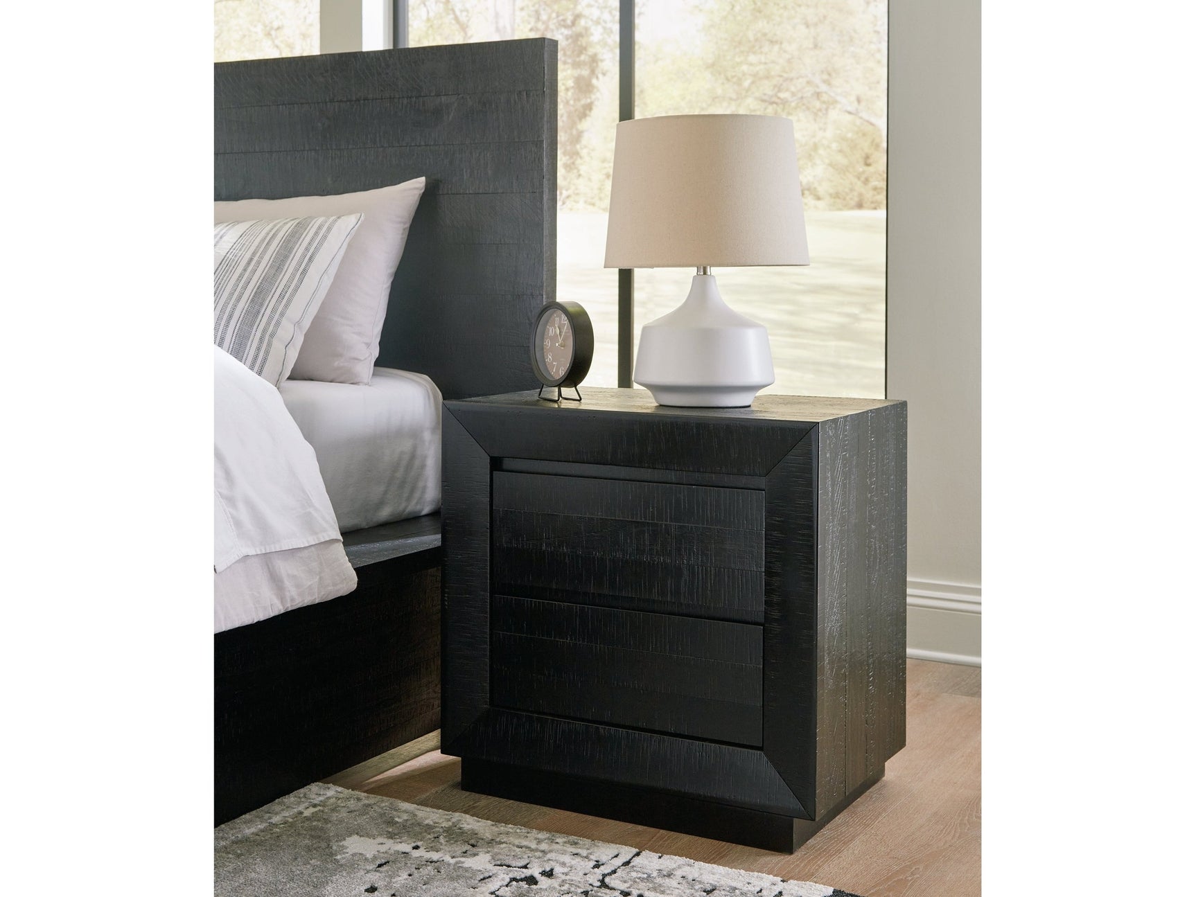 Londer Black Two Drawer Nighstand - Ornate Home