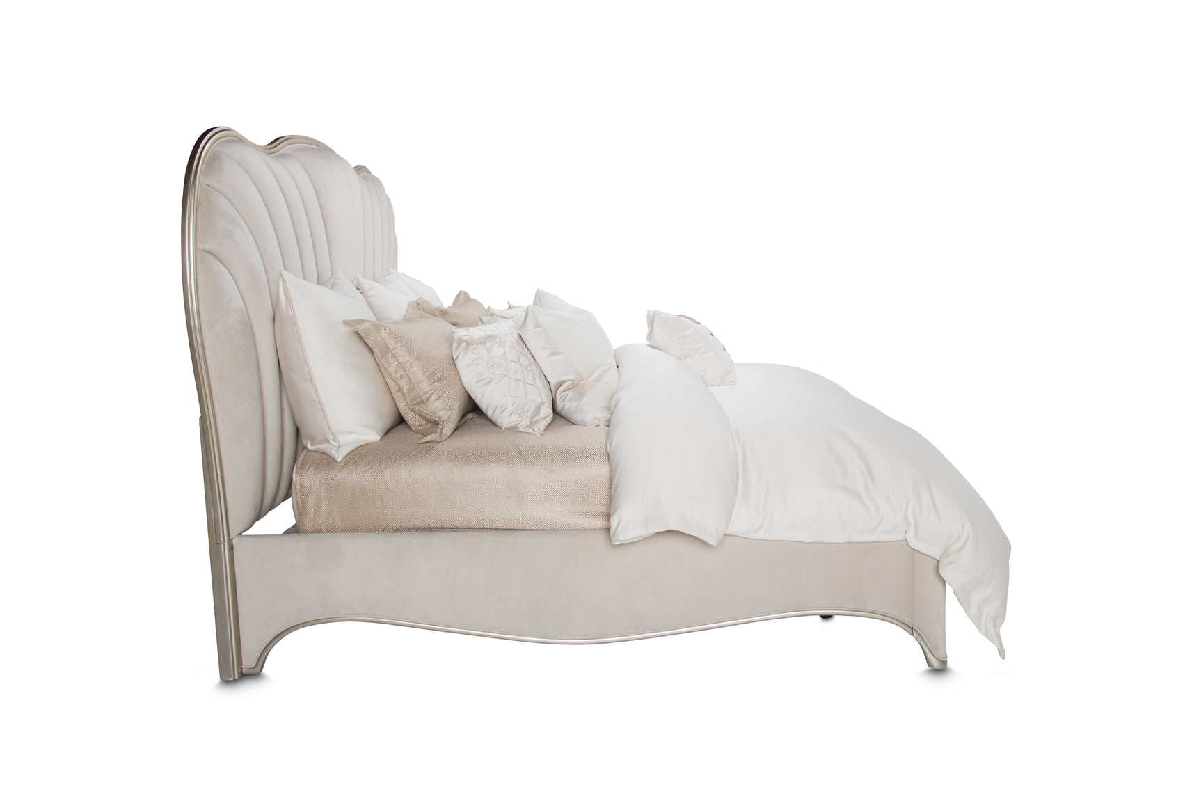 London Place Creamy Pearl Velvet Panel Bed - Ornate Home