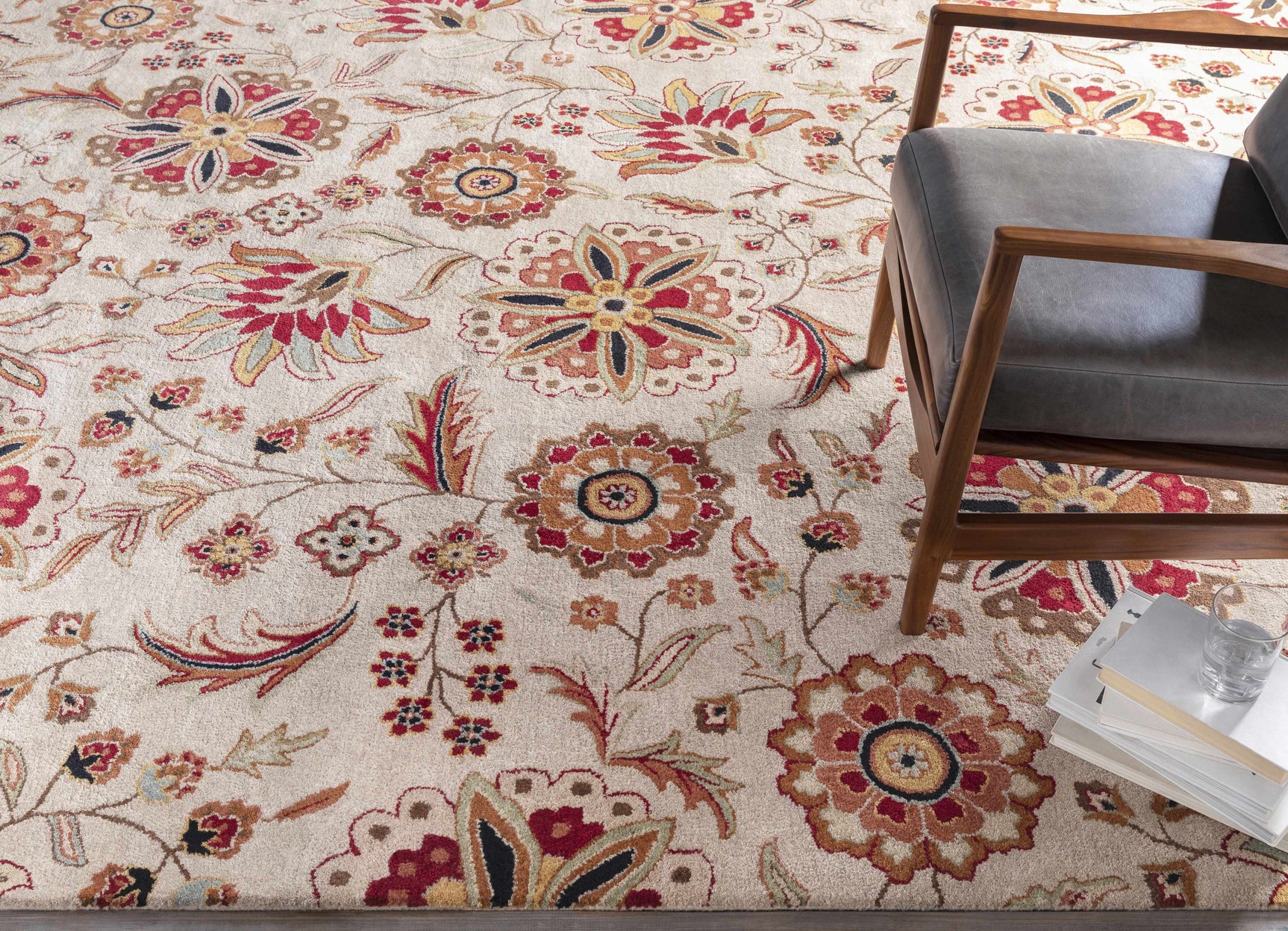 Longford Beige Floral Wool Carpet - Ornate Home