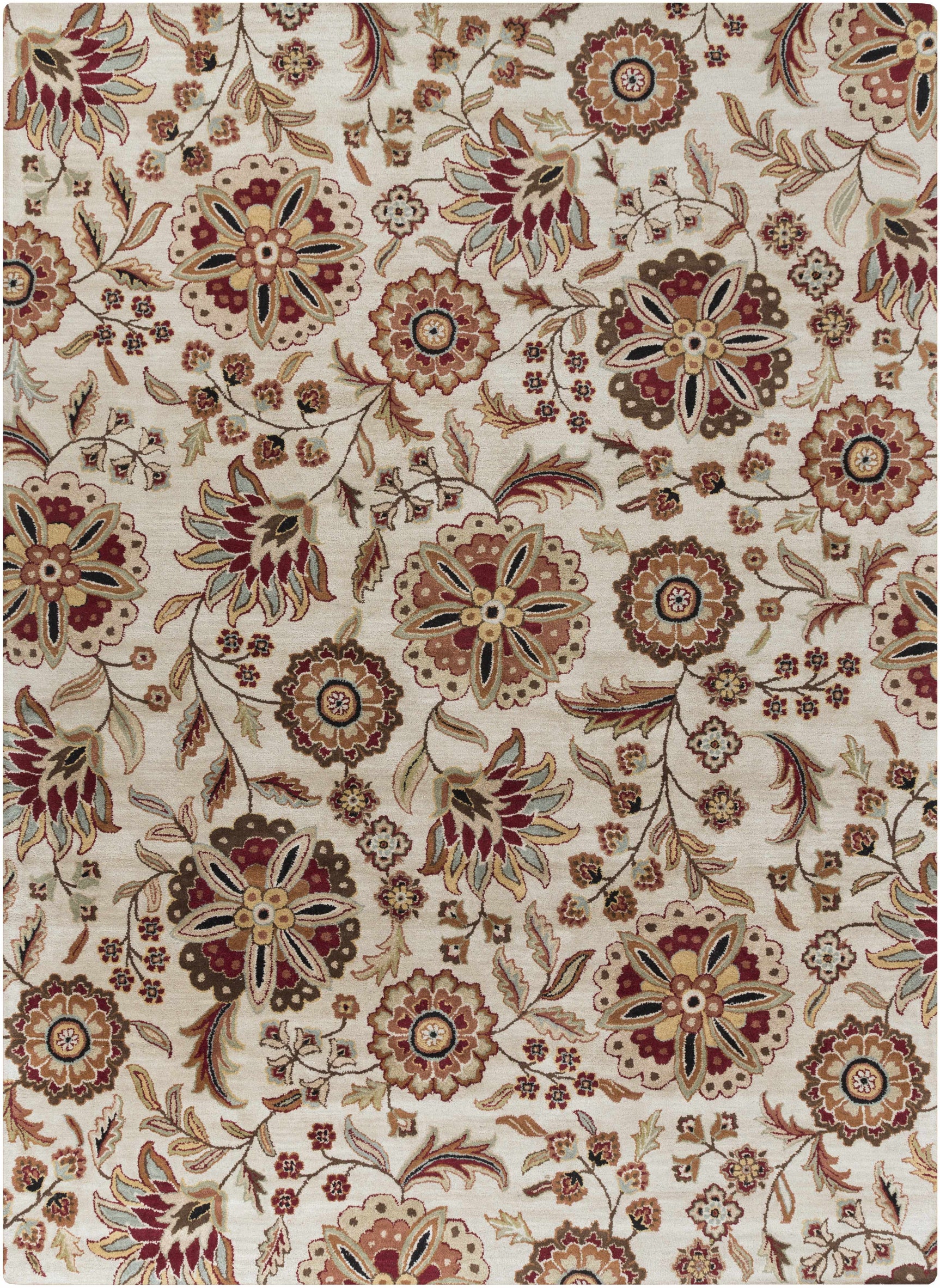 Longford Beige Floral Wool Carpet - Ornate Home
