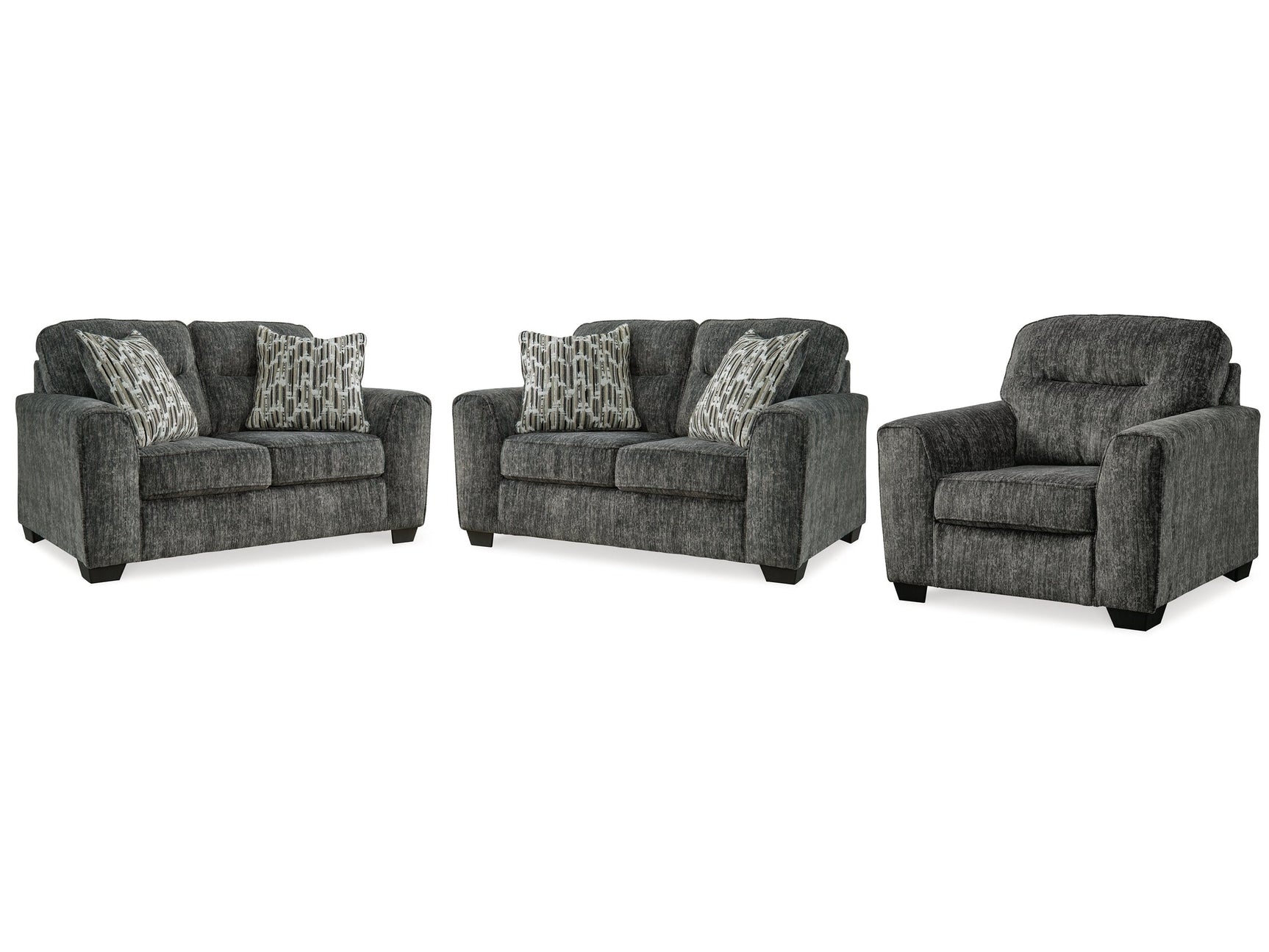 Lonoke Gunmetal 2 Loveseats & Chair (Online Special Price) - Ornate Home
