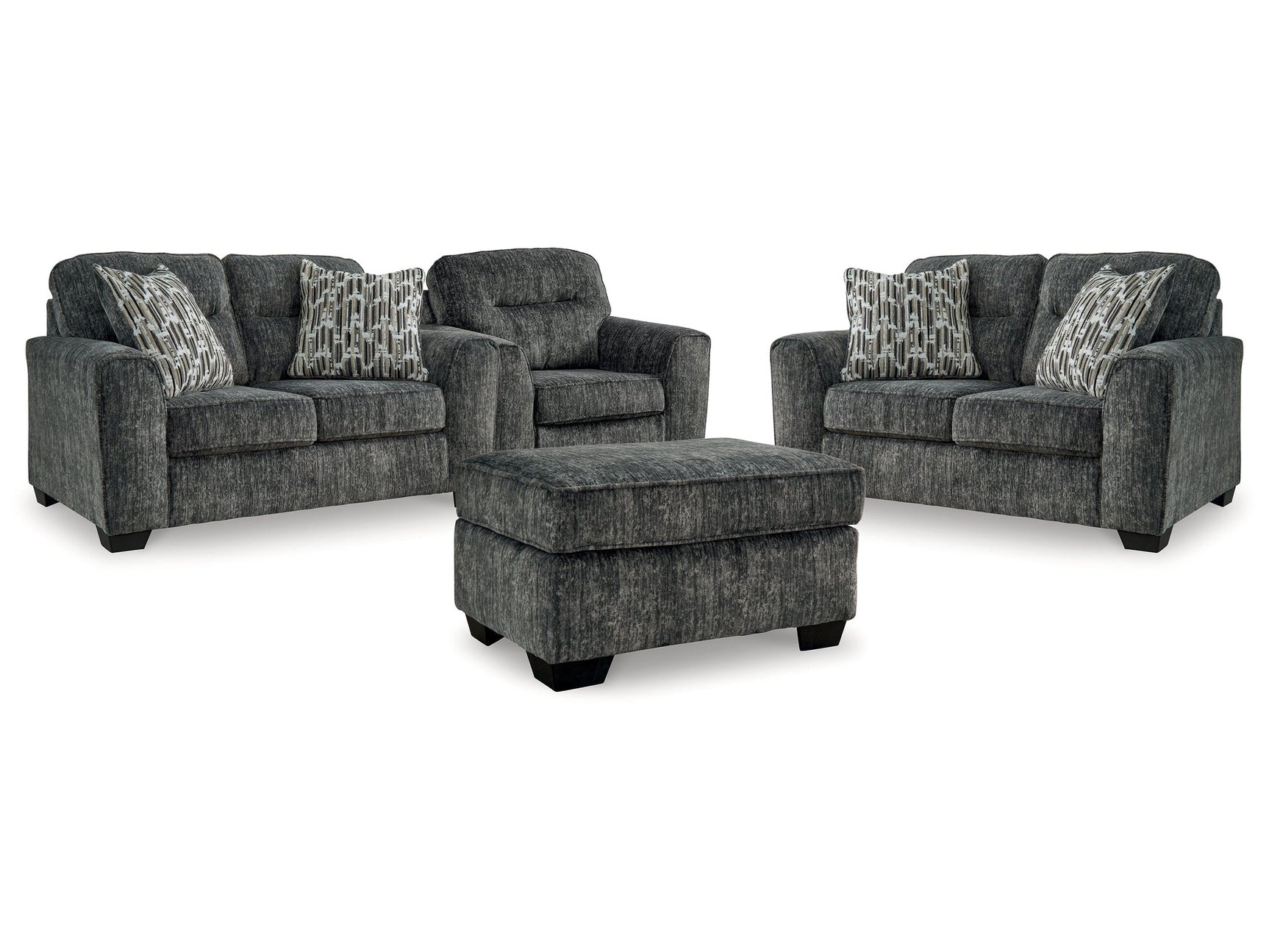 Lonoke Gunmetal 2 Loveseats & Oversized Chair & Ottoman (Online Special Price) - Ornate Home