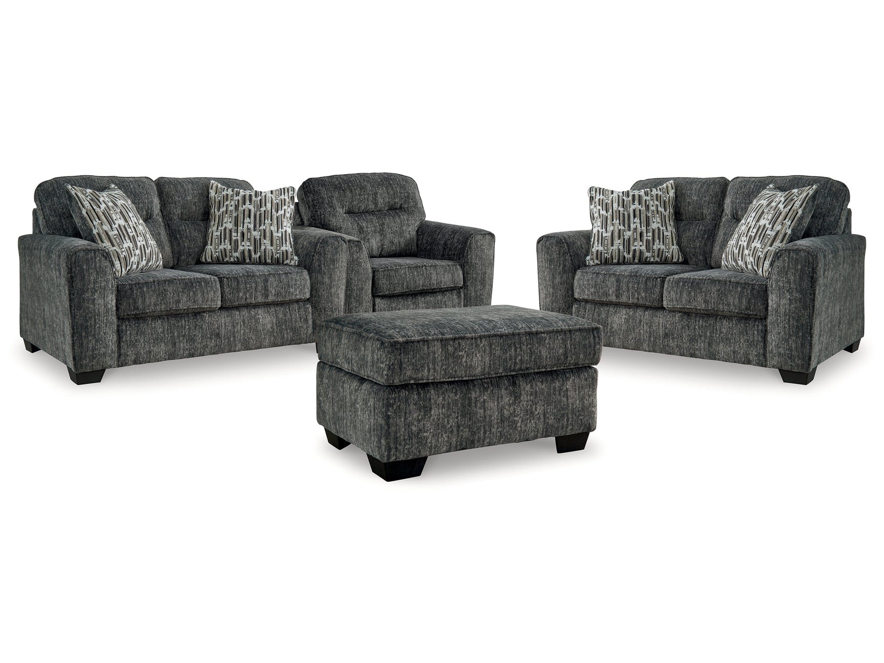 Lonoke Gunmetal 2 Loveseats & Oversized Chair & Ottoman - Ornate Home