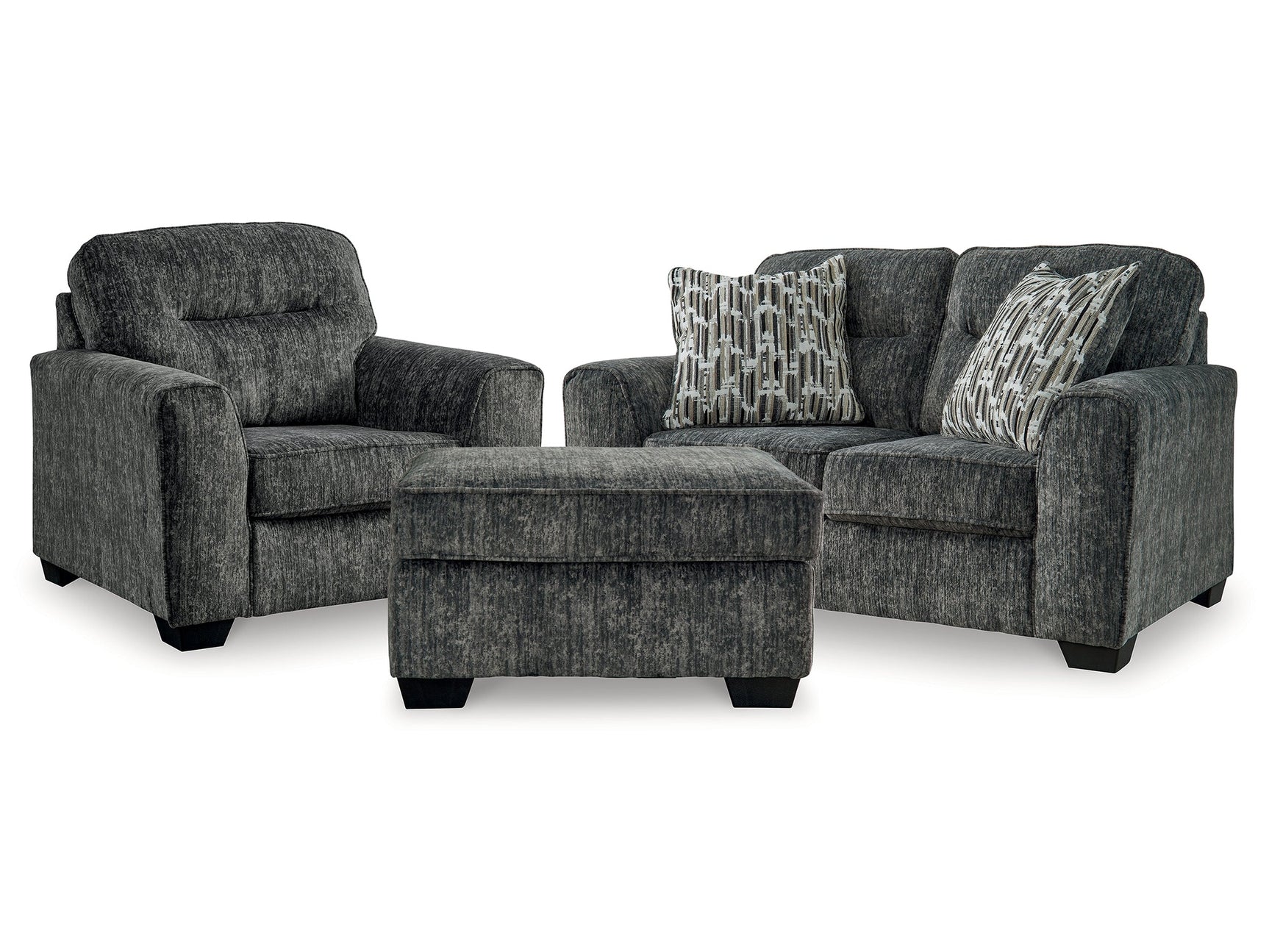Lonoke Gunmetal Loveseat & Oversized Chair & Ottoman - Ornate Home