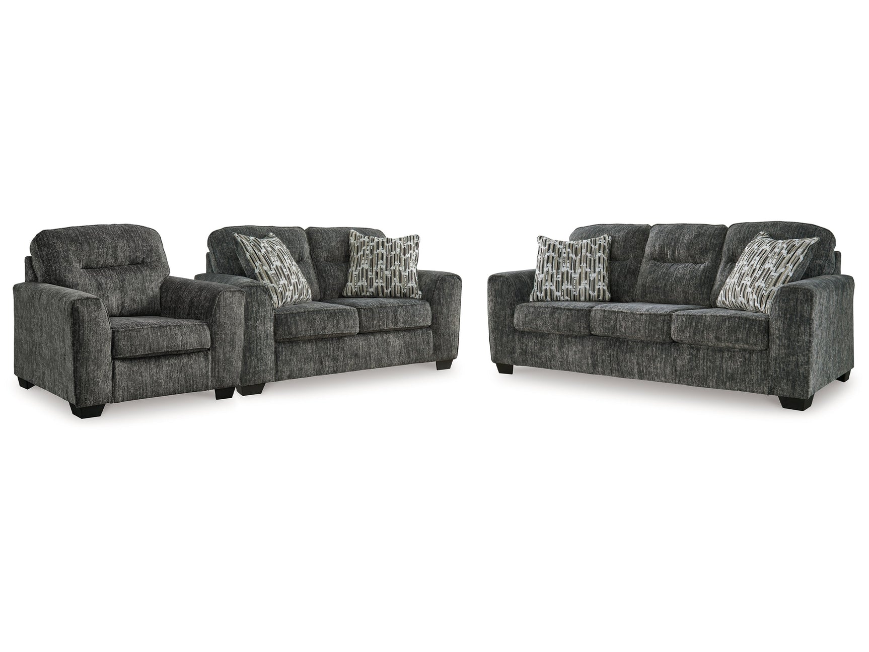 Lonoke Gunmetal Sofa, Loveseat and Oversized Chair - Ornate Home