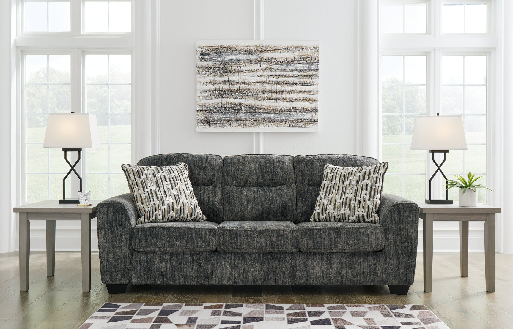 Lonoke Gunmetal Sofa, Loveseat and Oversized Chair - Ornate Home