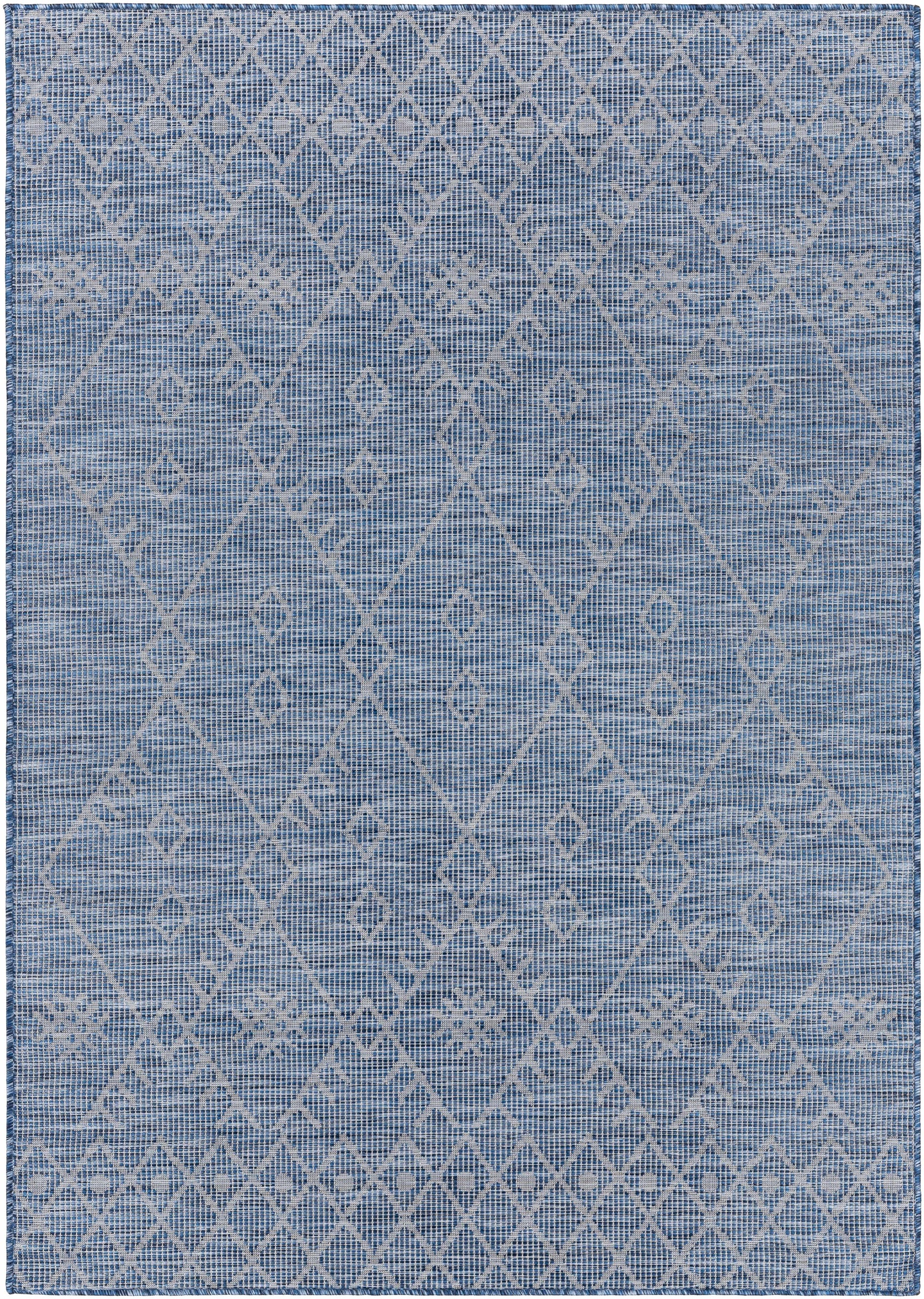 Lorena Blue Flatweave Trellis Outdoor Area Carpet - Clearance - Ornate Home