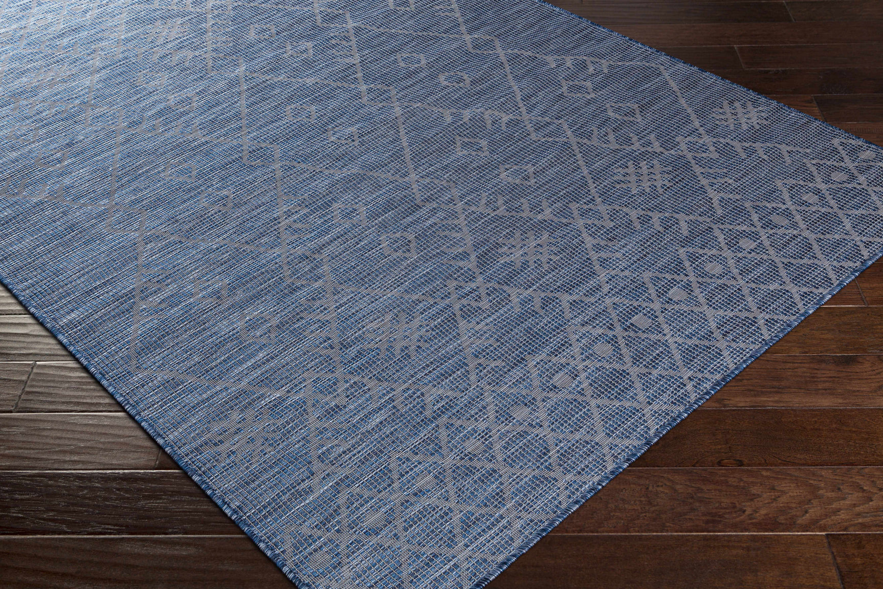 Lorena Blue Flatweave Trellis Outdoor Area Carpet - Clearance - Ornate Home