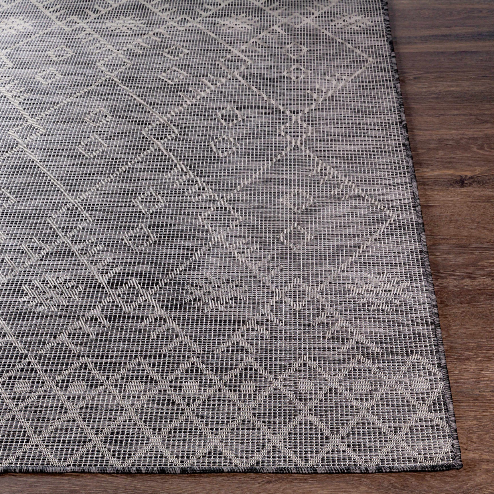 Lorena Charcoal Flatweave Trellis Outdoor Carpet - Clearance - Ornate Home