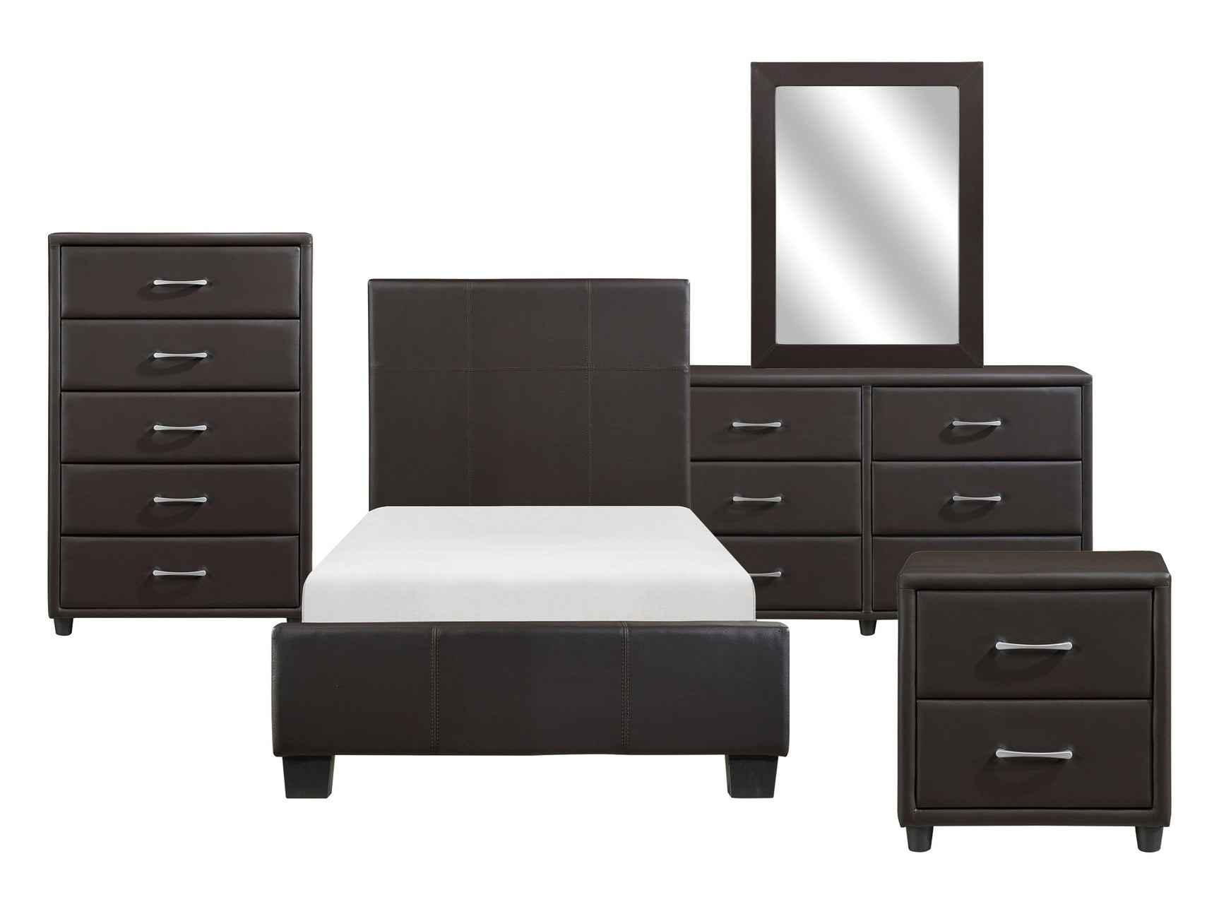 Lorenzi Dark Brown 5-Piece Twin Bedroom Set - Ornate Home