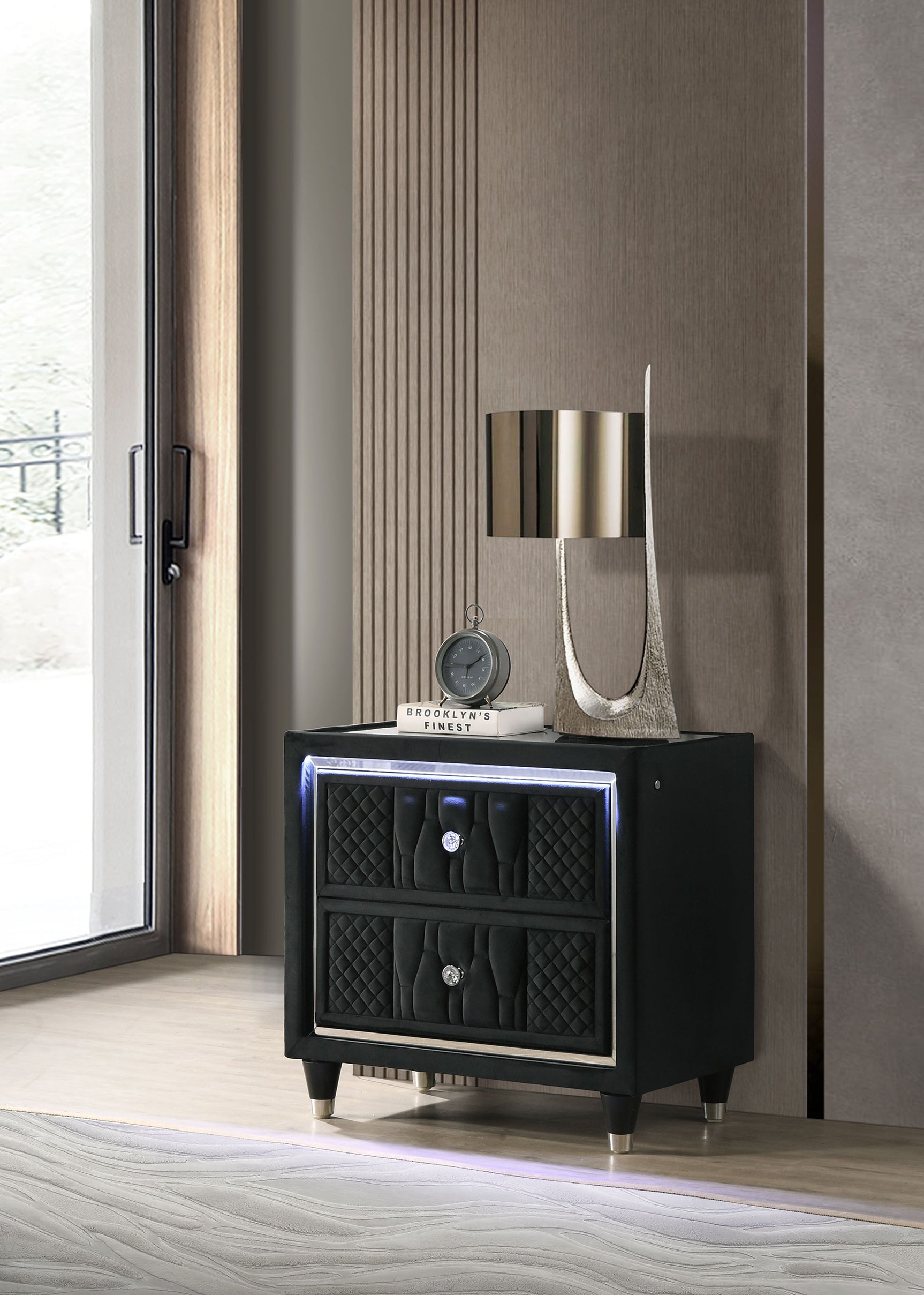 Lorient Black 2-drawer LED Nightstand with USB - Ornate Home