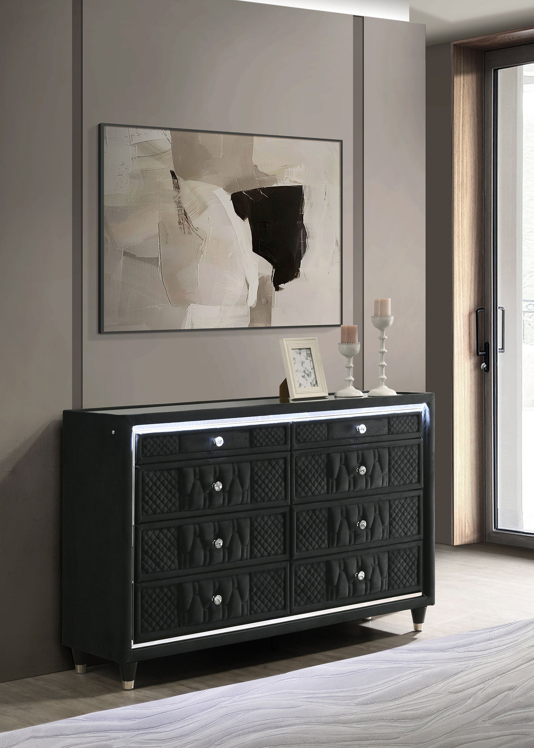 Lorient Black 8-drawer LED Bedroom Dresser Cabinet - Ornate Home