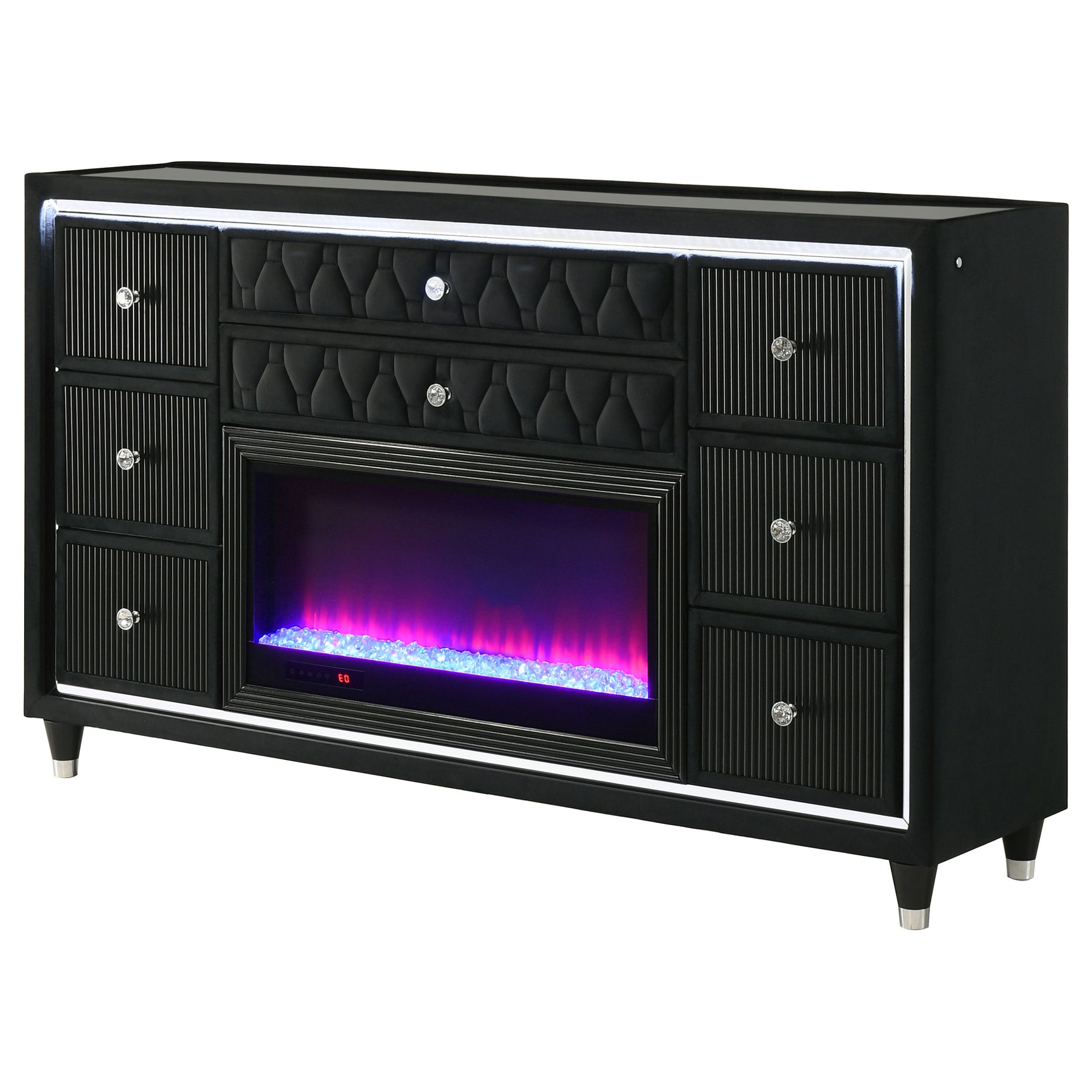 Lorient Black 8-drawer LED Bedroom Flame Box Dresser - Ornate Home