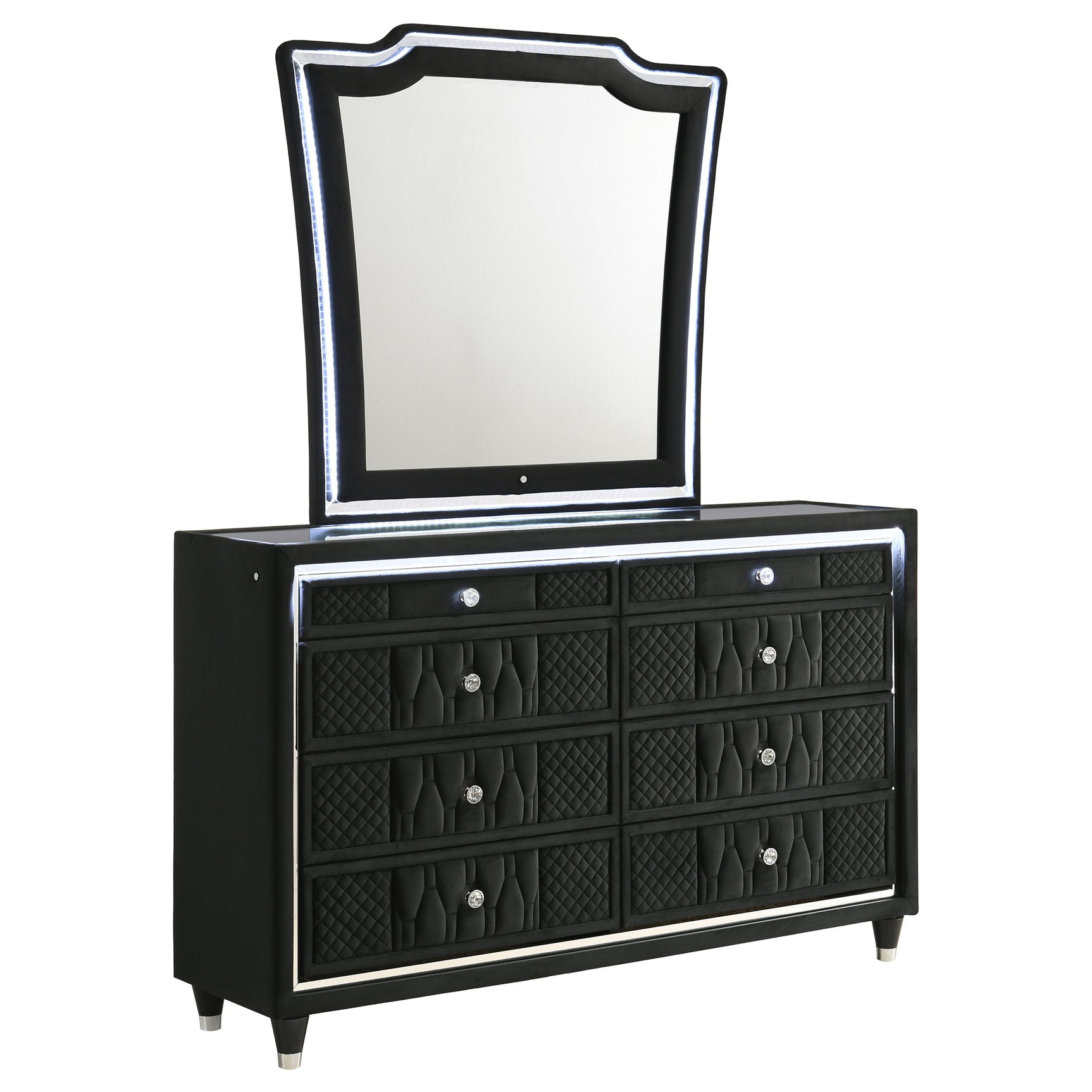Lorient Black 8-drawer LED Dresser with Mirror - Ornate Home